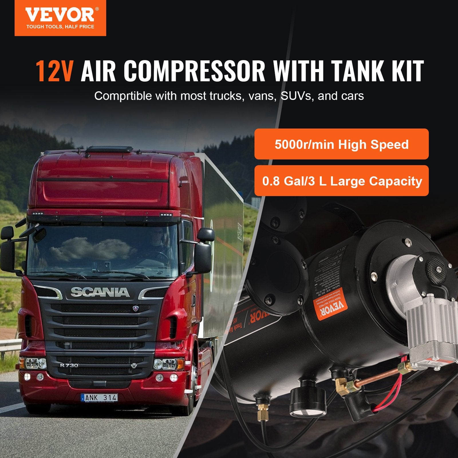Oro kompresorius VEVOR HS-551, 3 l talpa