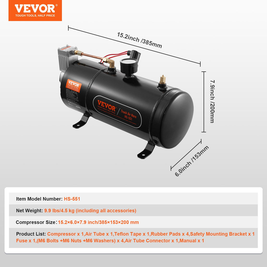 Oro kompresorius VEVOR HS-551, 3 l talpa