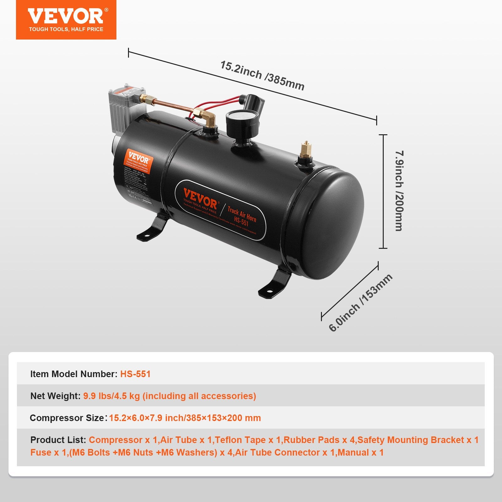Oro kompresorius VEVOR HS-551, 3 l talpa