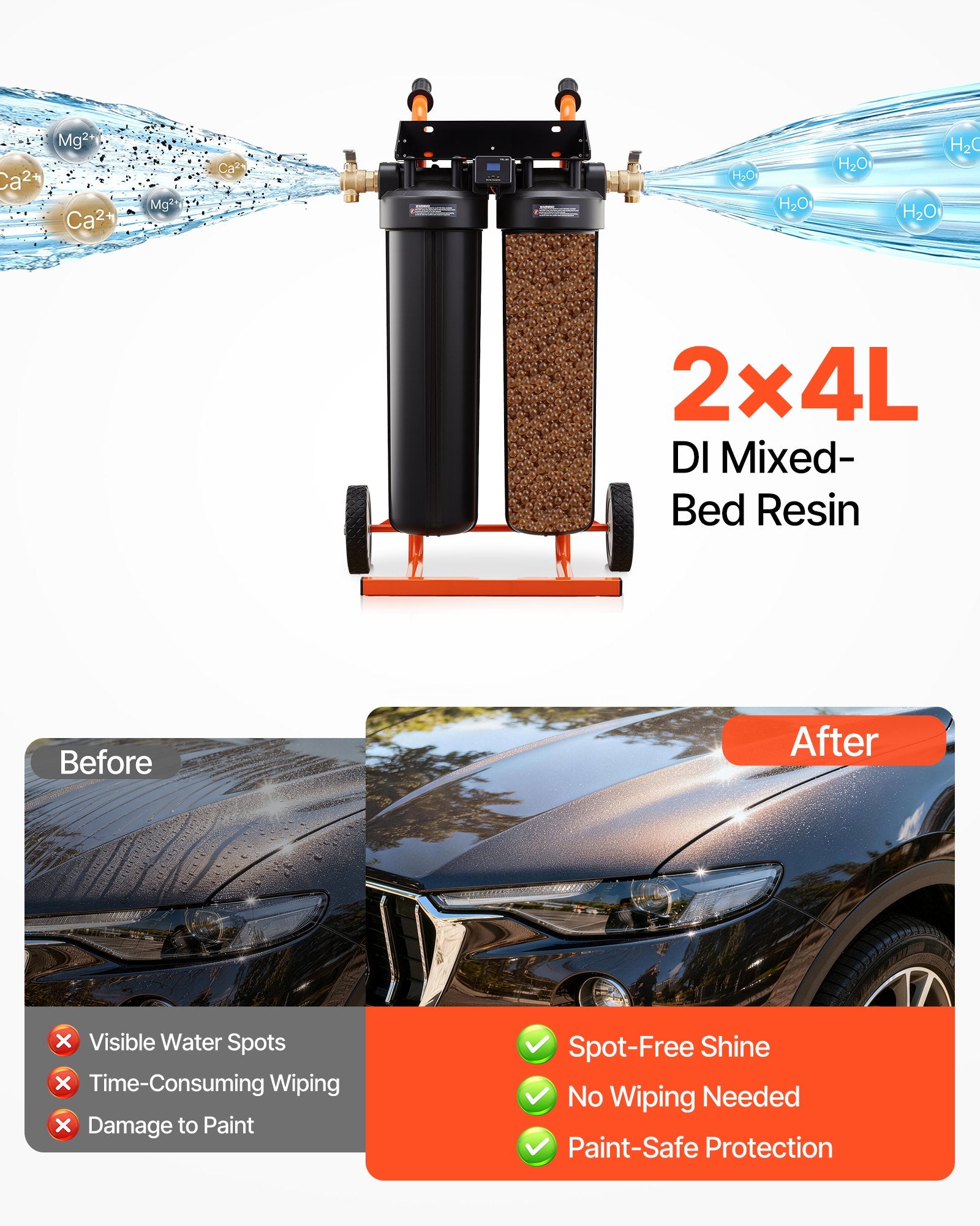 Vandens dejonizavimo sistema VEVOR PRS-TCXC-PT, 2 x 4 l dervos talpa