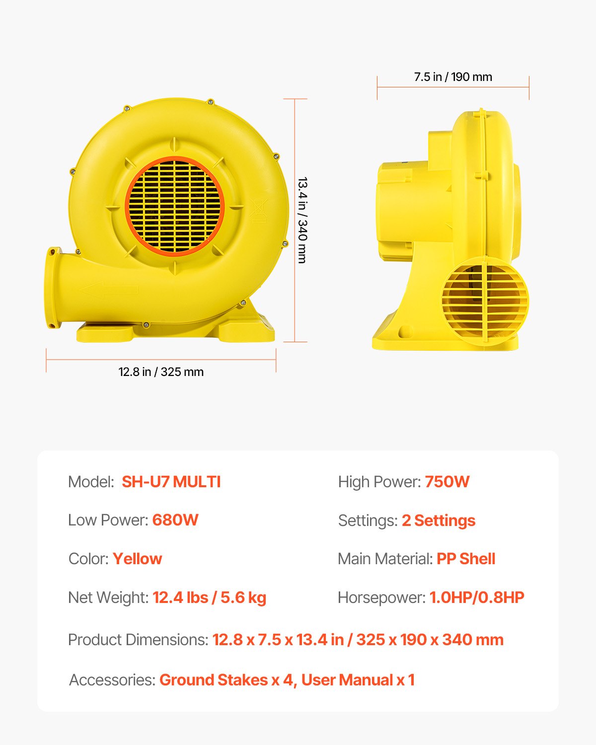 Oro pūstuvas pripučiamoms pramogoms VEVOR SH-E7 MULTI, 690 W