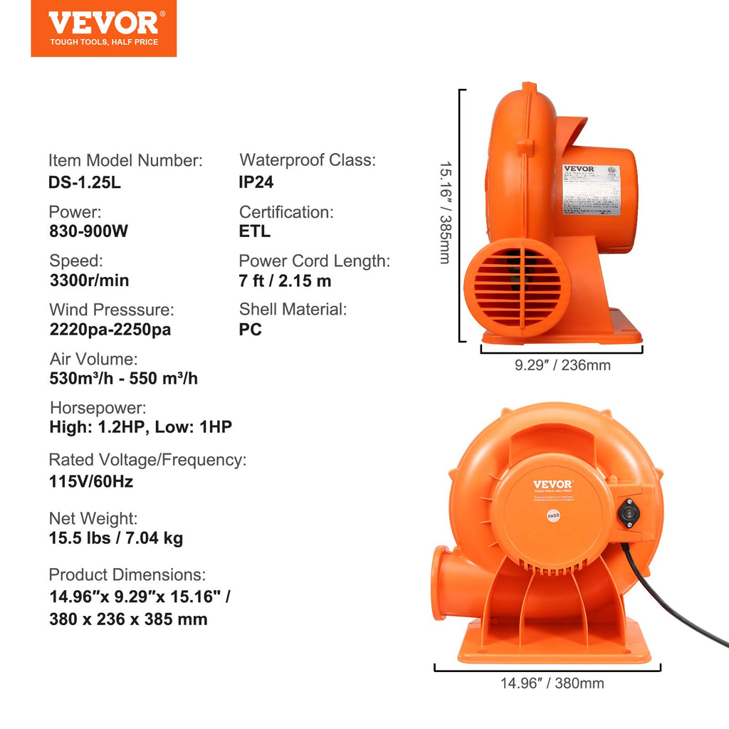 Oro pūstuvas VEVOR DS-1.25L, 850W