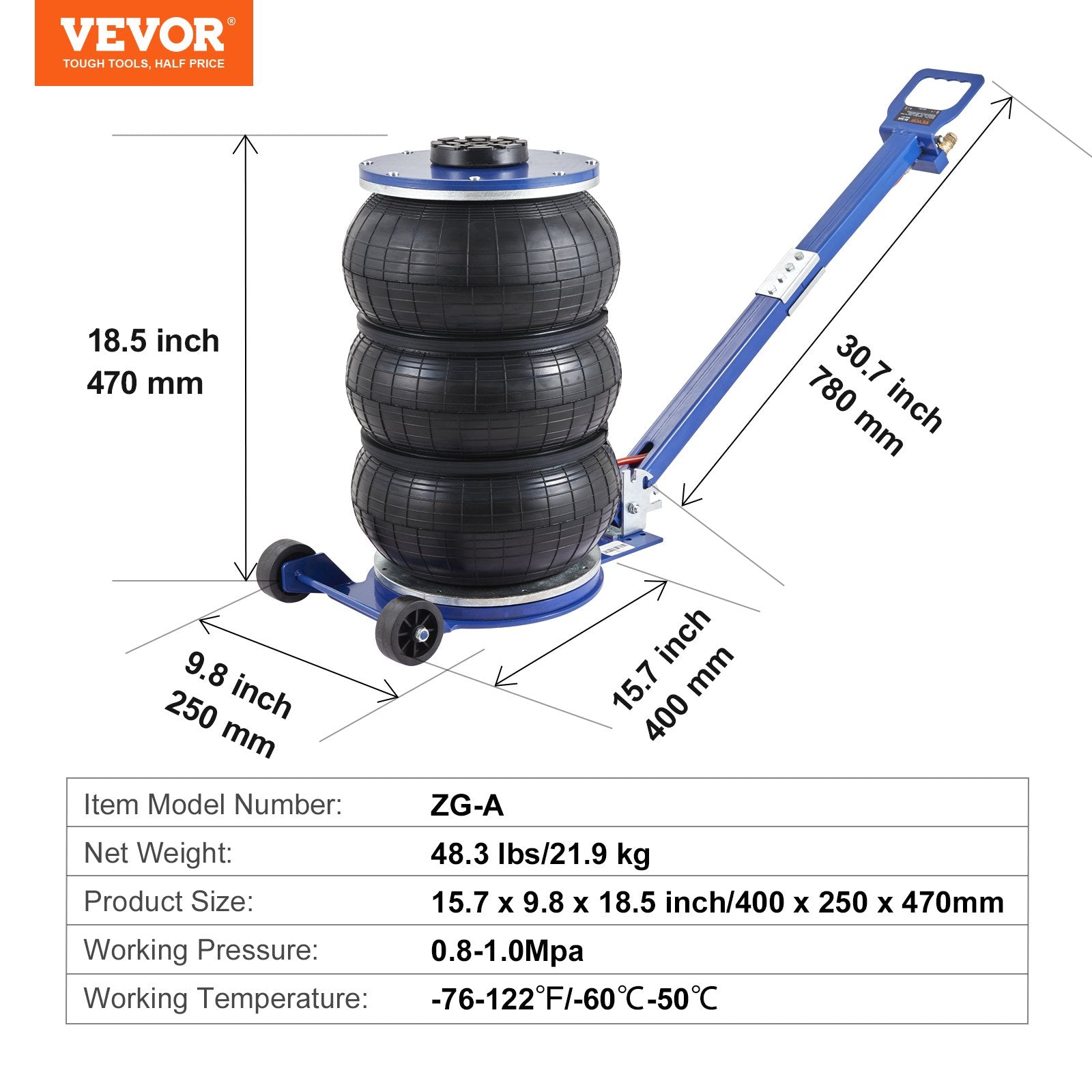 Pneumatinis domkratas VEVOR ZG-A, 5 t