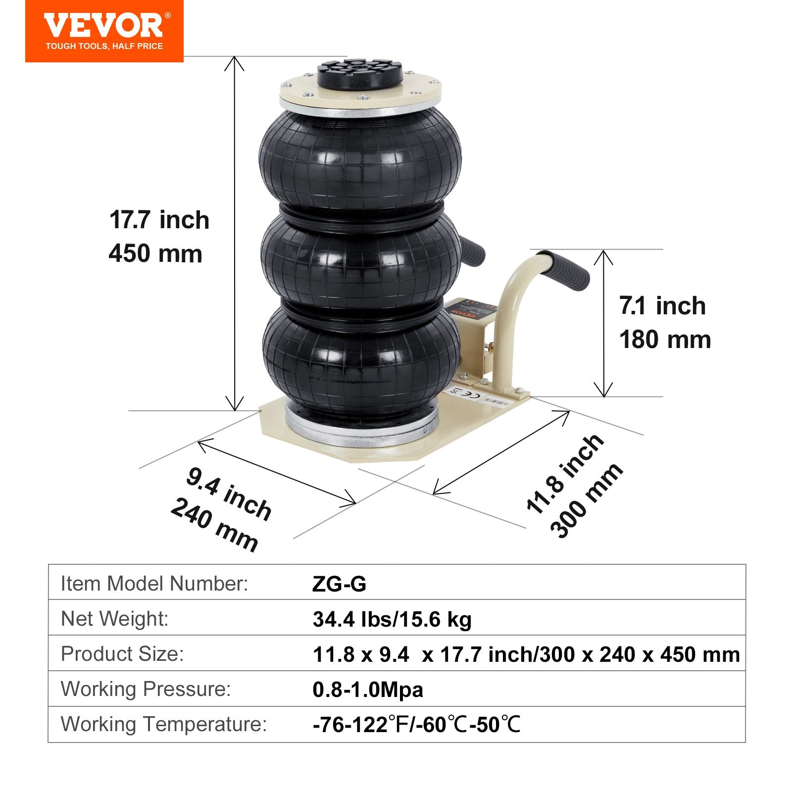 Pneumatinis pagalvinis domkratas VEVOR ZG-G, 3 tonos