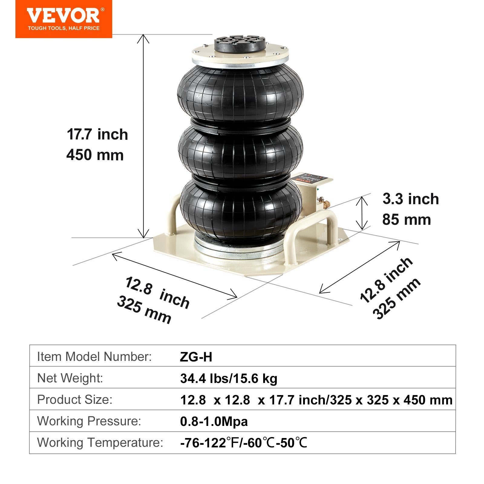 Pneumatinis domkratas (pagalvė) VEVOR ZG-H, 3 tonos