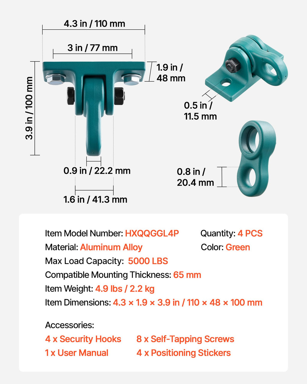 Sūpynių laikikliai VEVOR HXQQGGL4P, 2268 kg keliamoji galia
