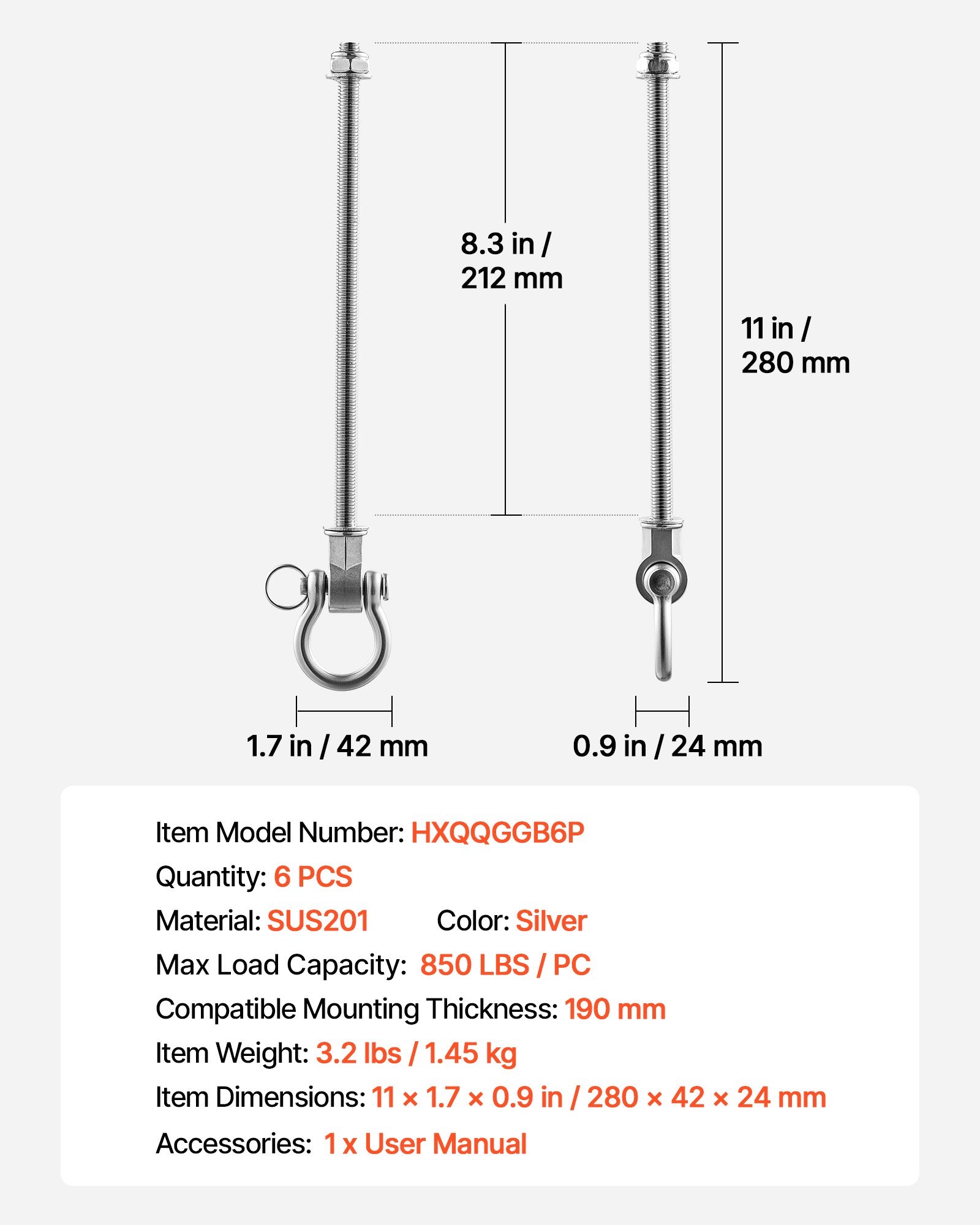 Sūpynių laikikliai VEVOR HXQQGGB6P, 386 kg keliamoji galia