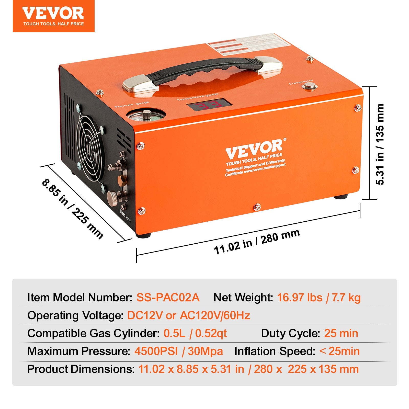 PCP oro kompresorius VEVOR SS-PAC02B, 4500 PSI