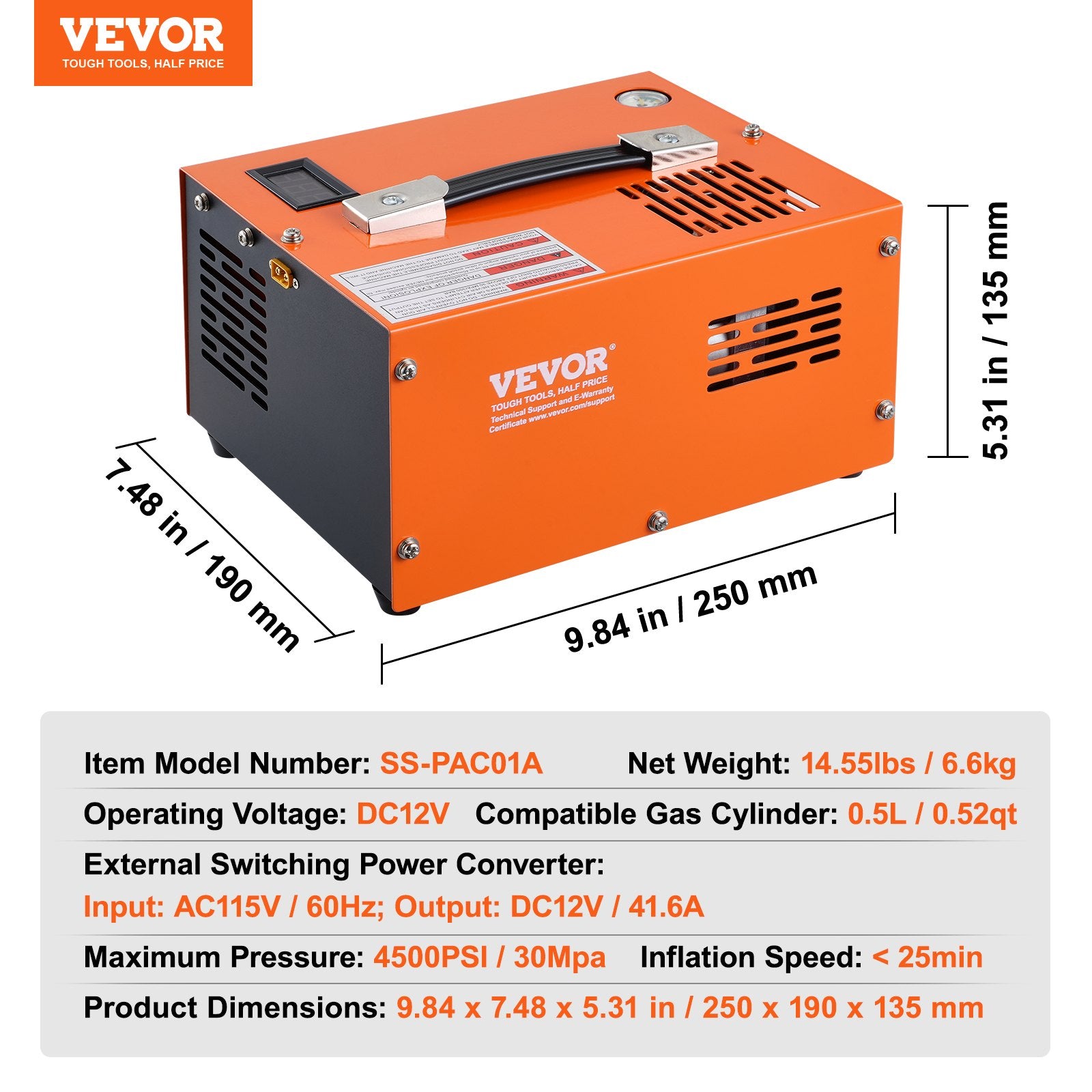PCP oro kompresorius VEVOR SS-PAC01B, 300 bar