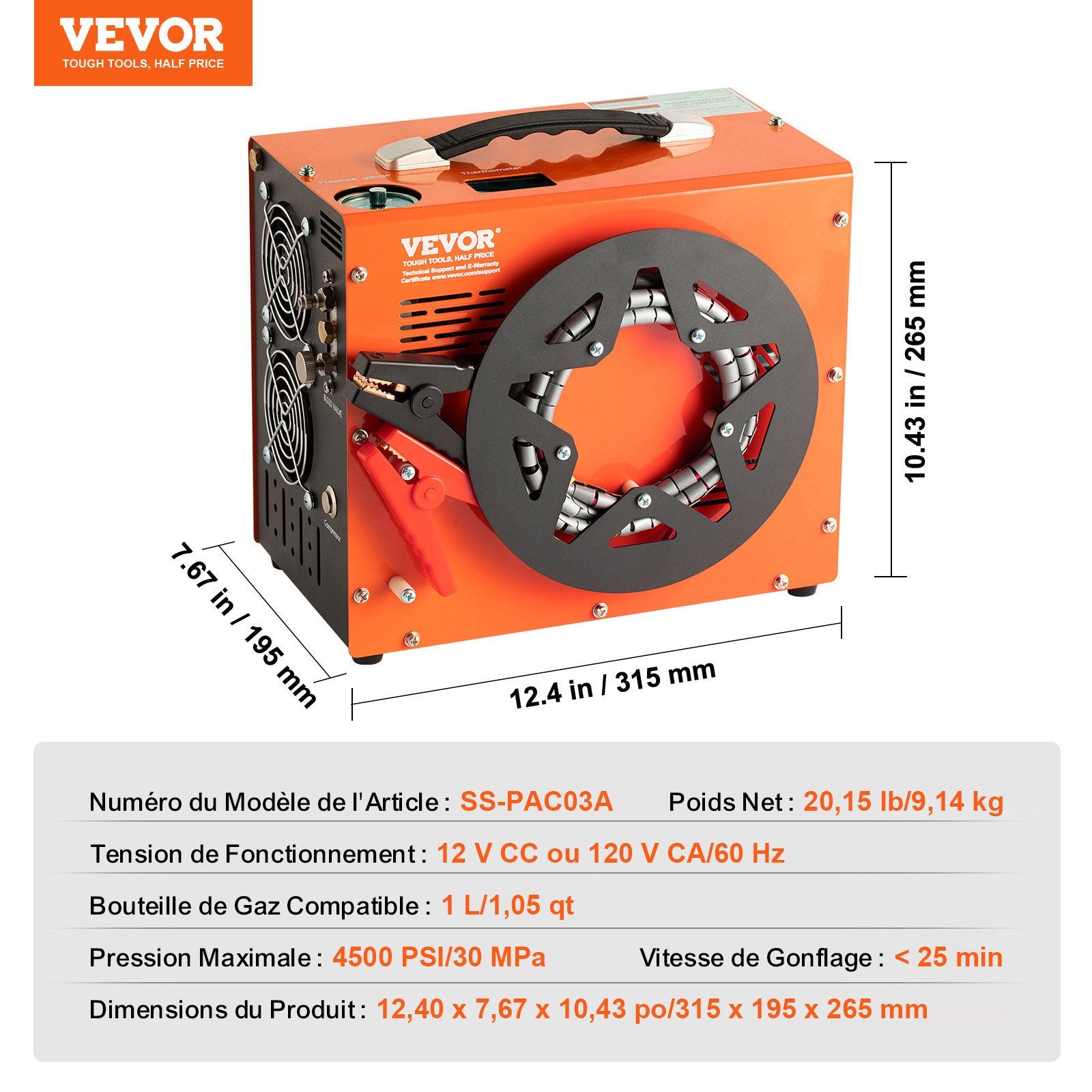 PCP oro kompresorius VEVOR SS-PAC03B, 300 bar
