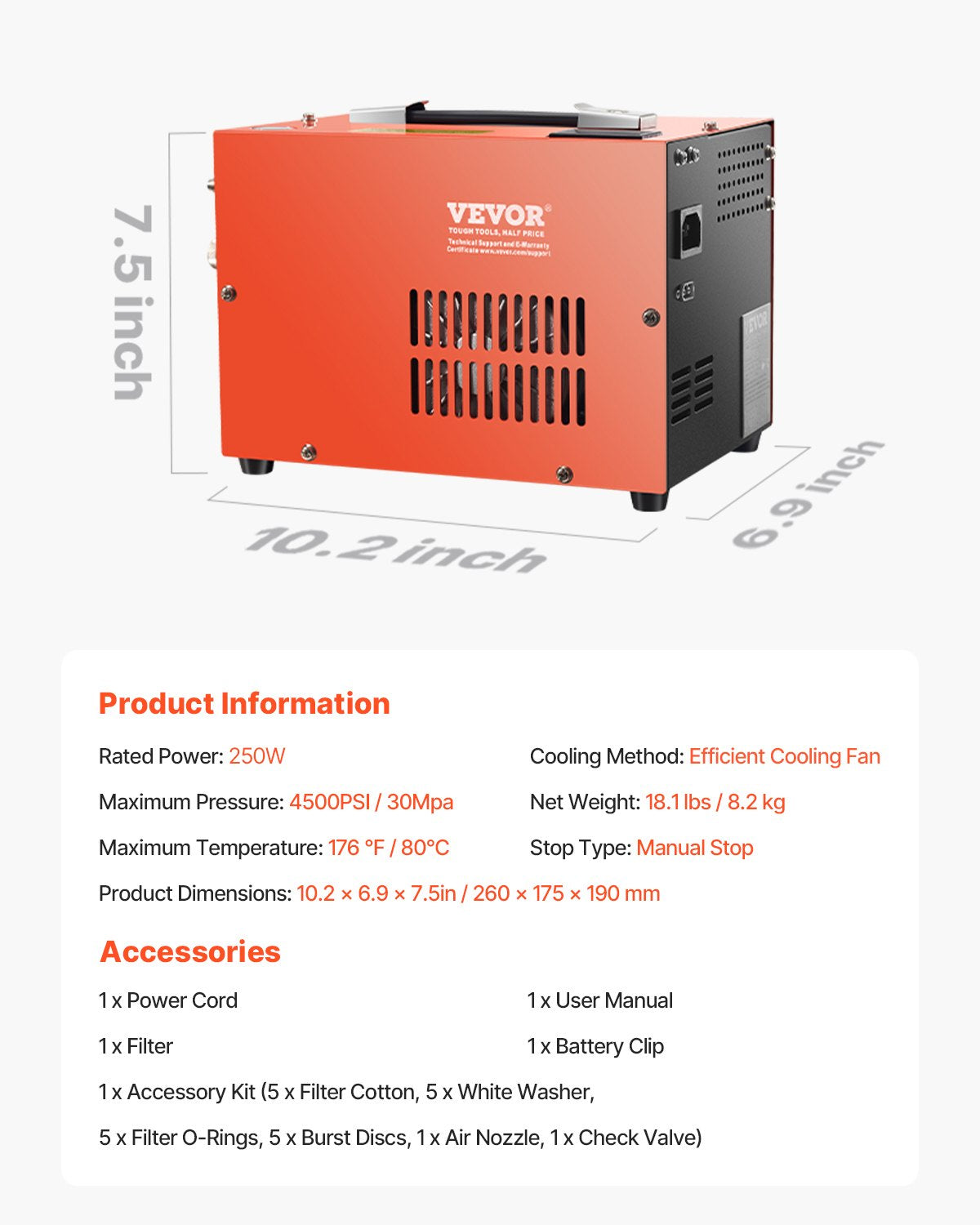 PCP oro kompresorius VEVOR, 4500PSI / 30Mpa