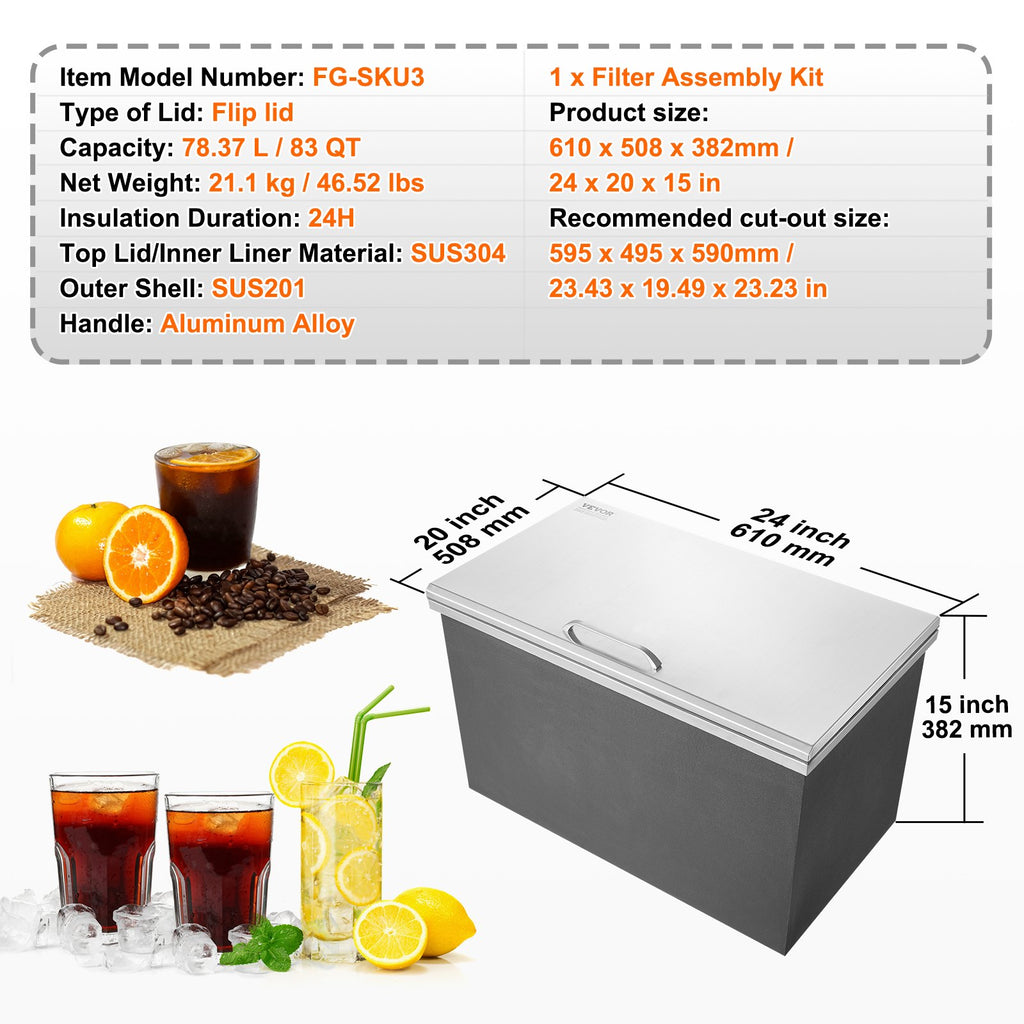 Įleidžiama ledo talpa VEVOR FG-SKU3, 78,4 l