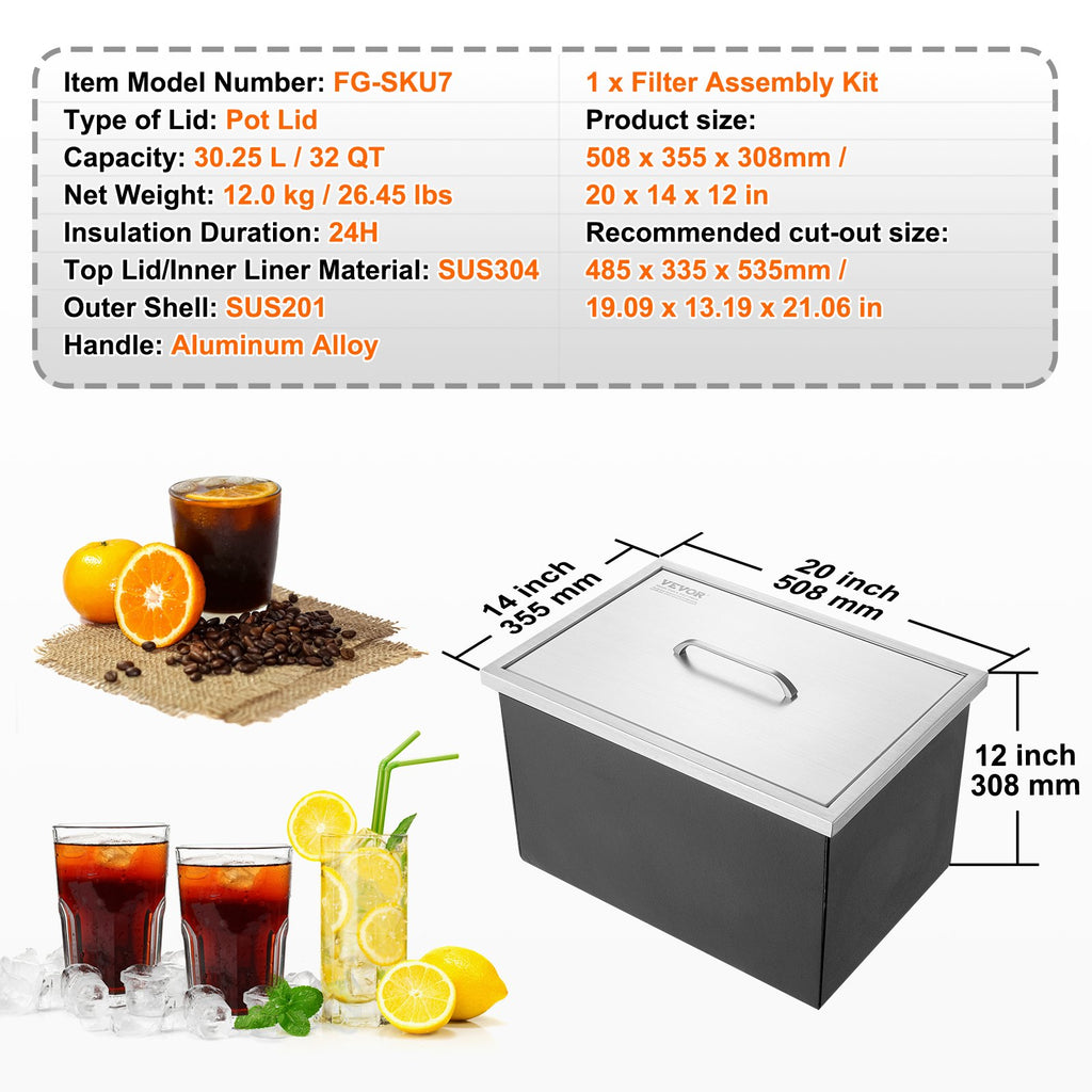 Įmontuojama ledo talpa VEVOR FG-SKU7, 30,25 l