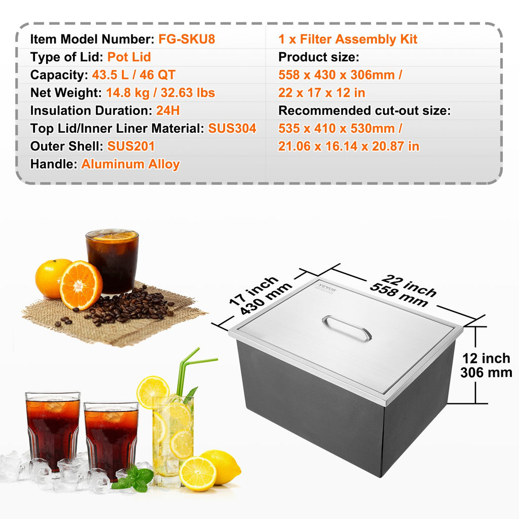 Įmontuojama ledo talpa VEVOR FG-SKU8, 43,5 l