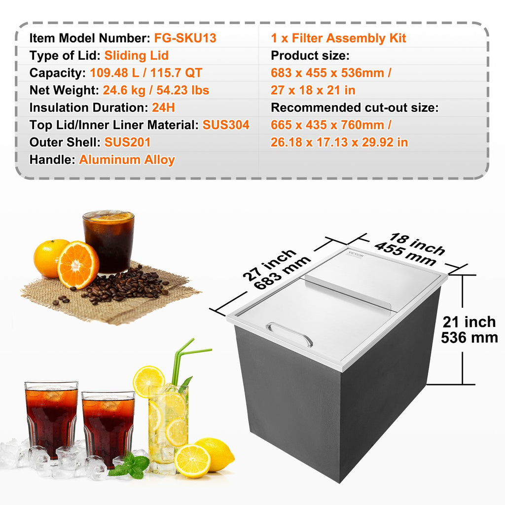 Įmontuojama ledo talpa VEVOR FG-SKU13, 109,5 l