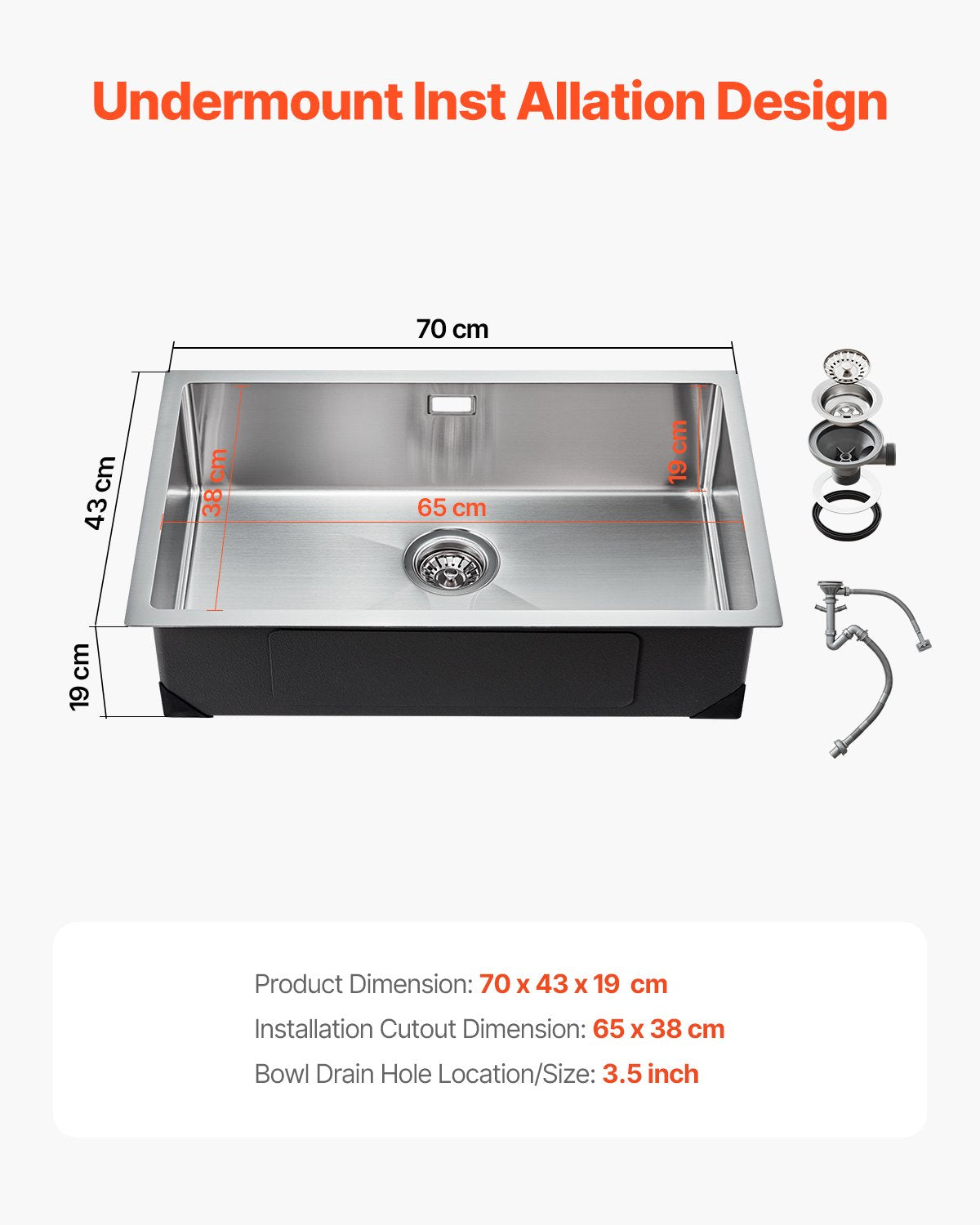 Virtuvinė plautuvė VEVOR U704319RS0, 70 cm