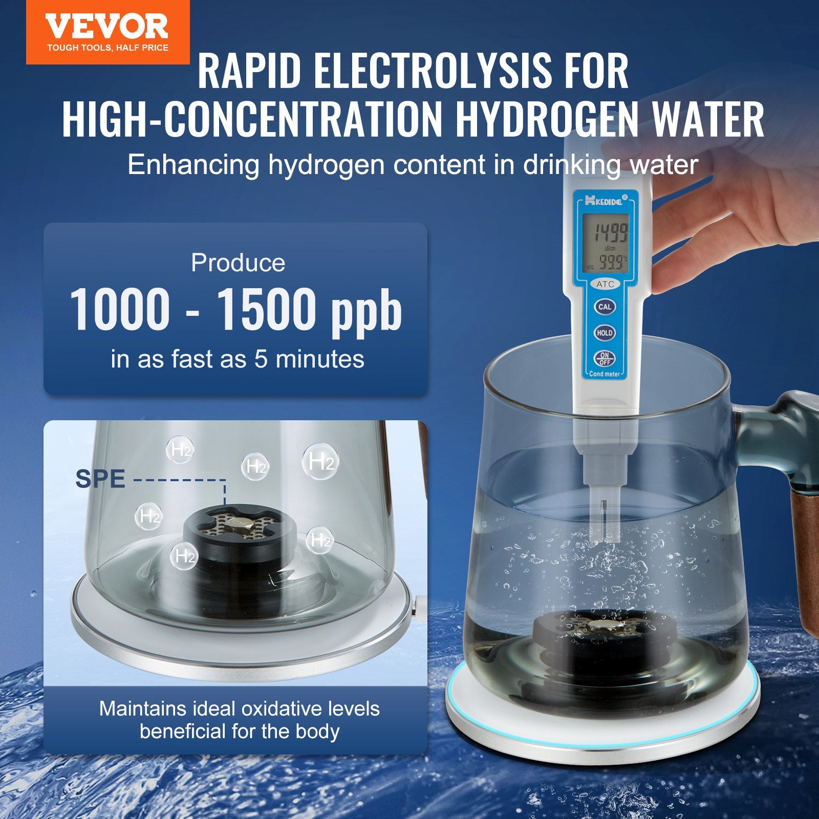 Vandenilio vandens generatorius VEVOR EHM-H6, 400 ml