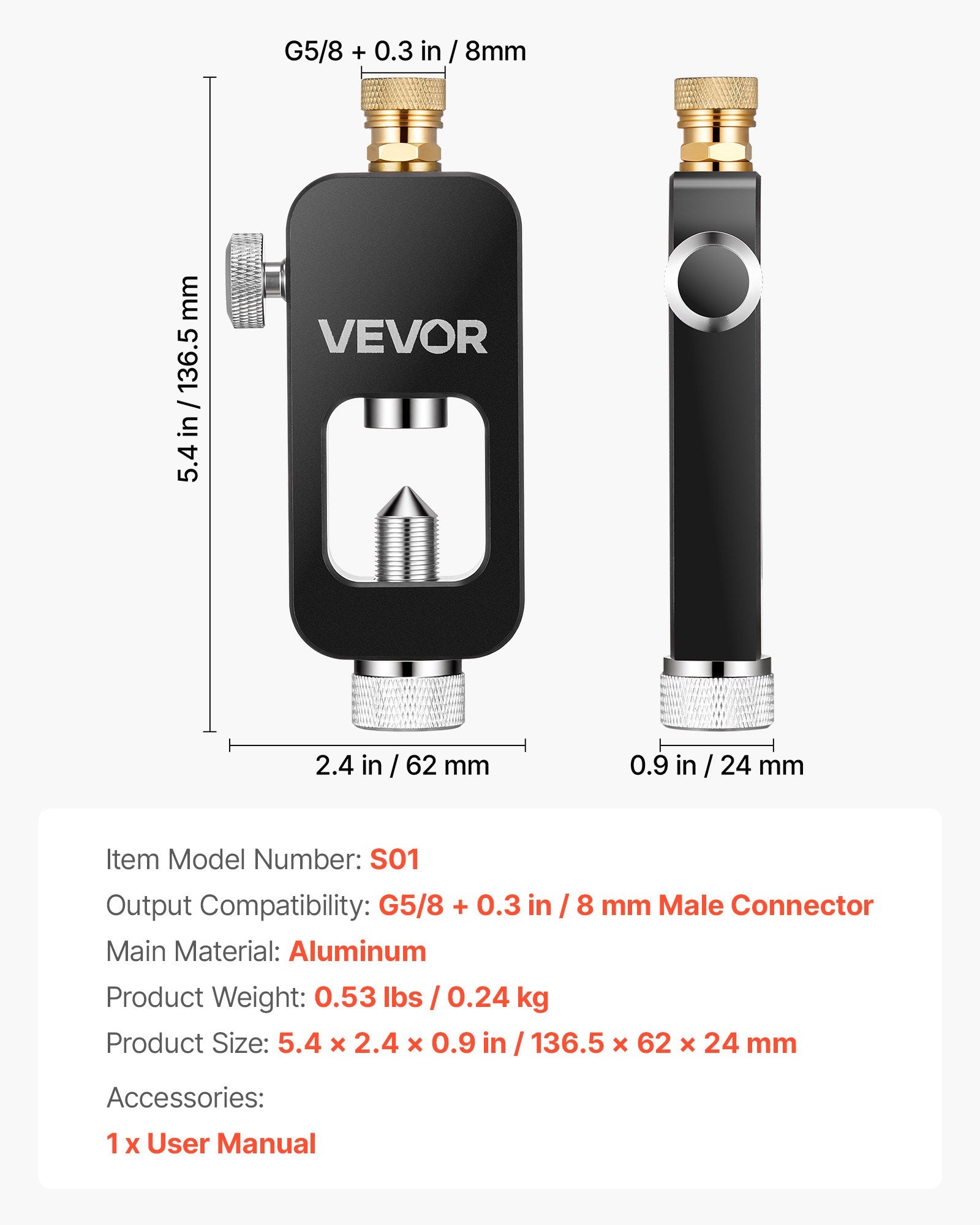 Nardymo balionų pildymo adapteris VEVOR S01, 8 mm jungtis