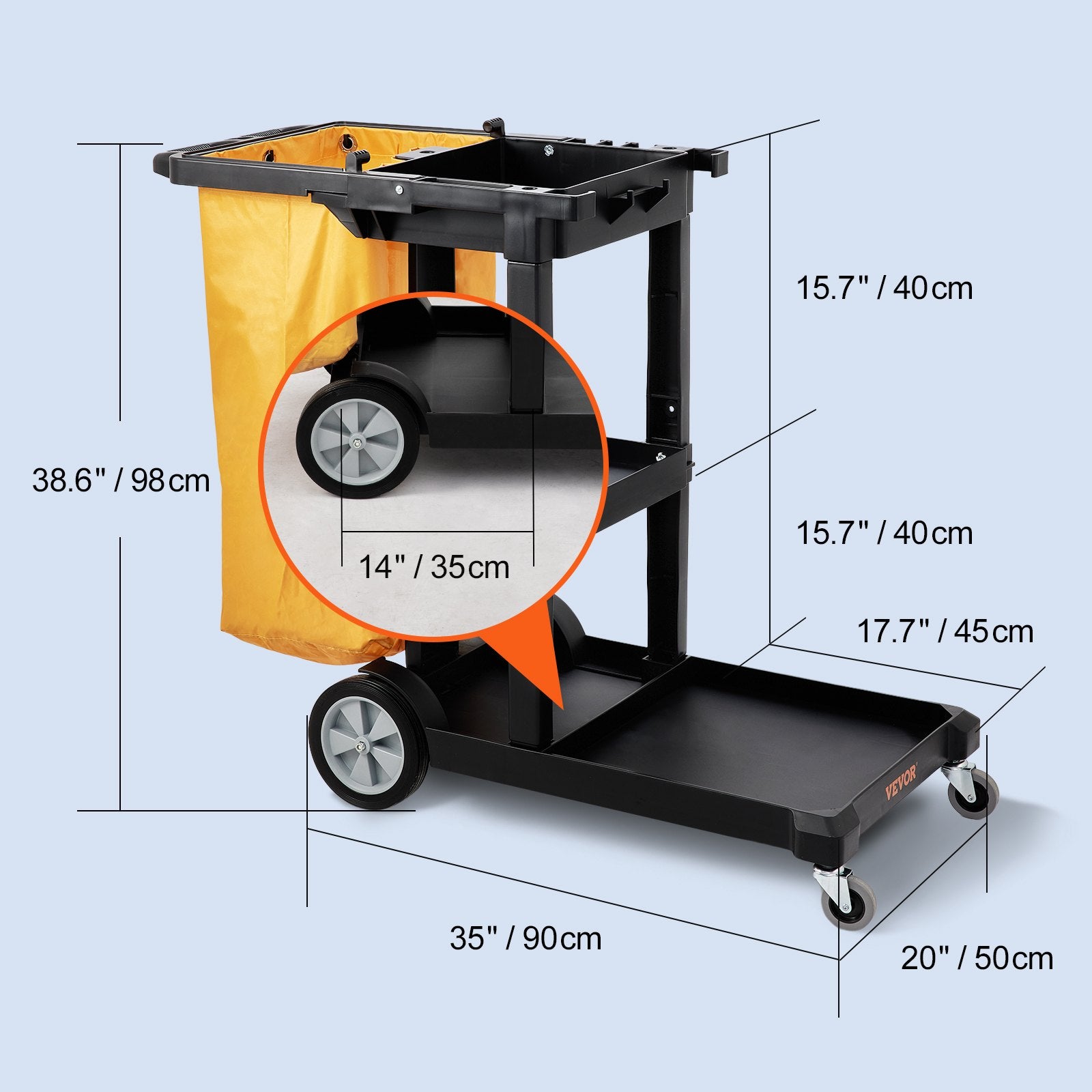 Valymo vežimėlis VEVOR 3 lentynų, 90 kg keliamoji galia