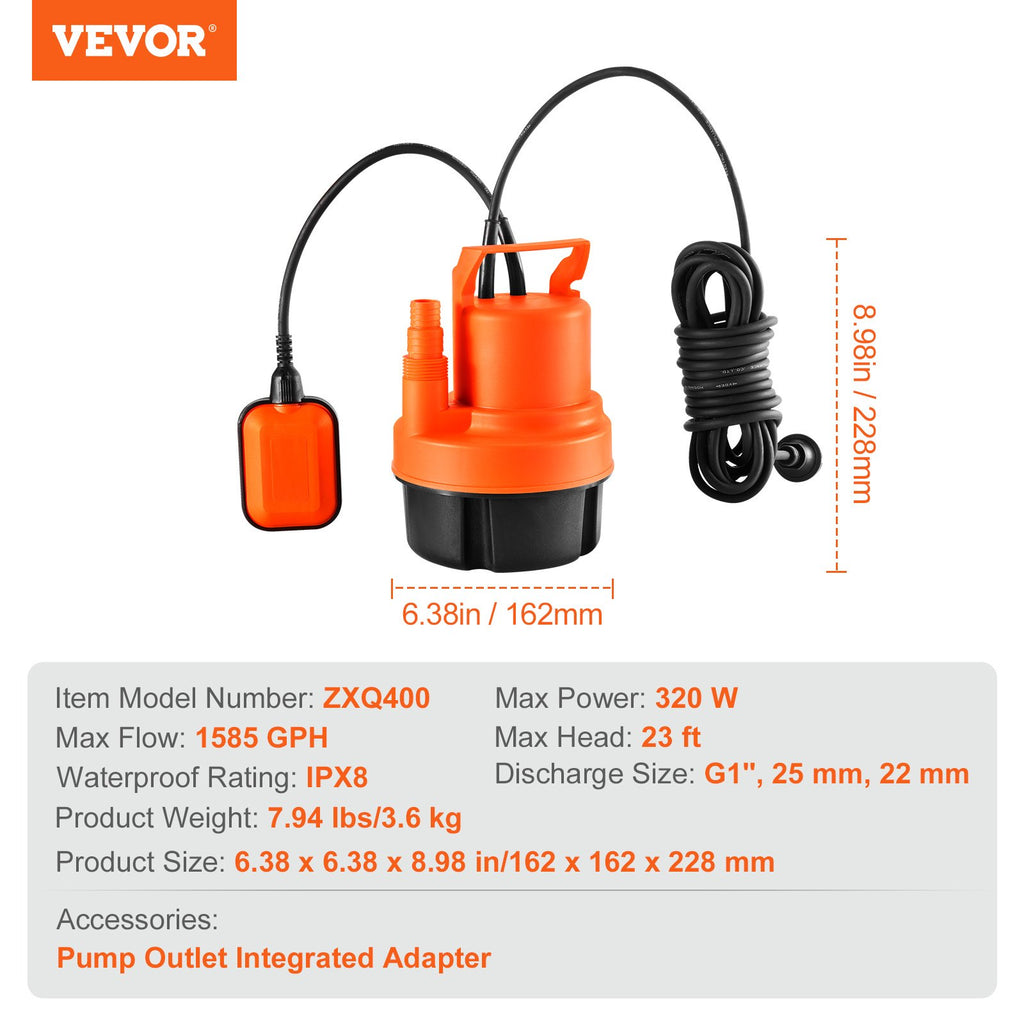 Panardinamas vandens siurblys VEVOR ZXQ400, 320W