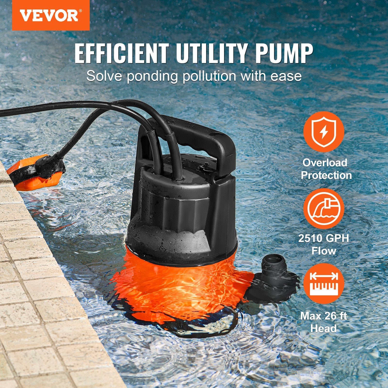 Panardinamas drenažinis siurblys VEVOR ZXQ500-B, 400W