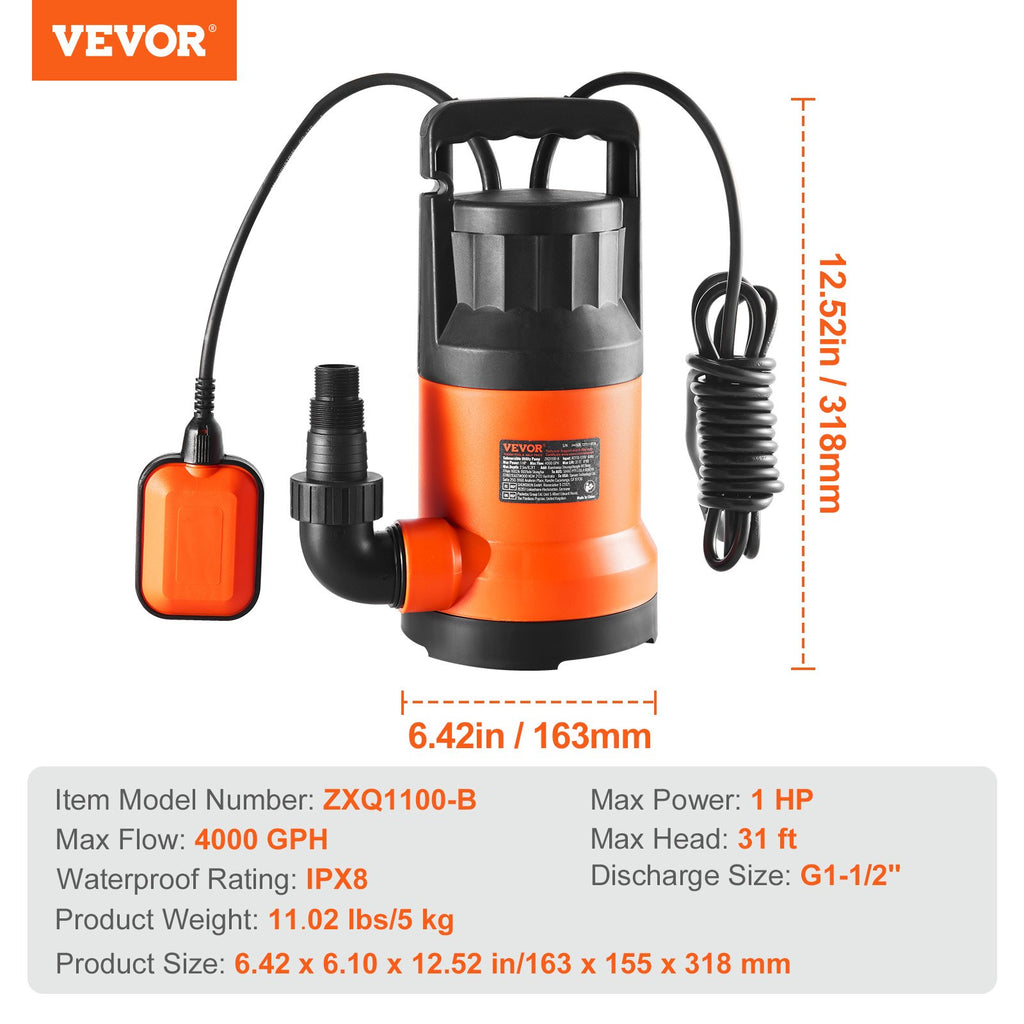 Panardinamas vandens siurblys VEVOR ZXQ1000-B, 700 W