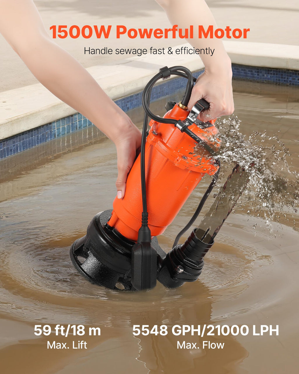 Panardinamas nuotekų siurblys VEVOR WQDK1500, 1500 W