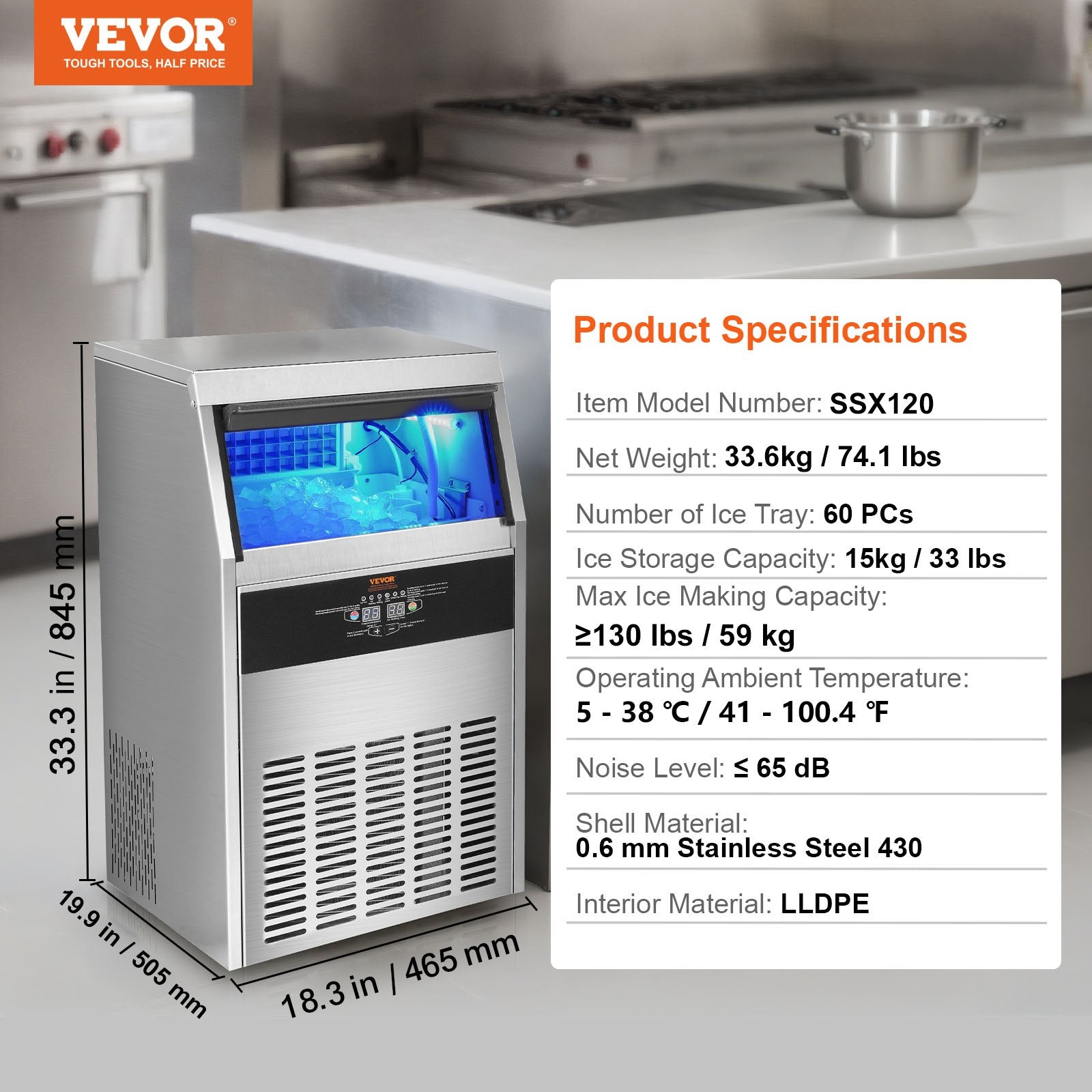 Pramoninis ledo generatorius VEVOR SSX120, 56 kg/24 val.
