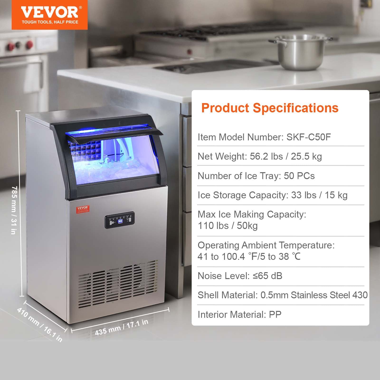Pramoninis ledo generatorius VEVOR SKF-C50F, 52 kg/24h