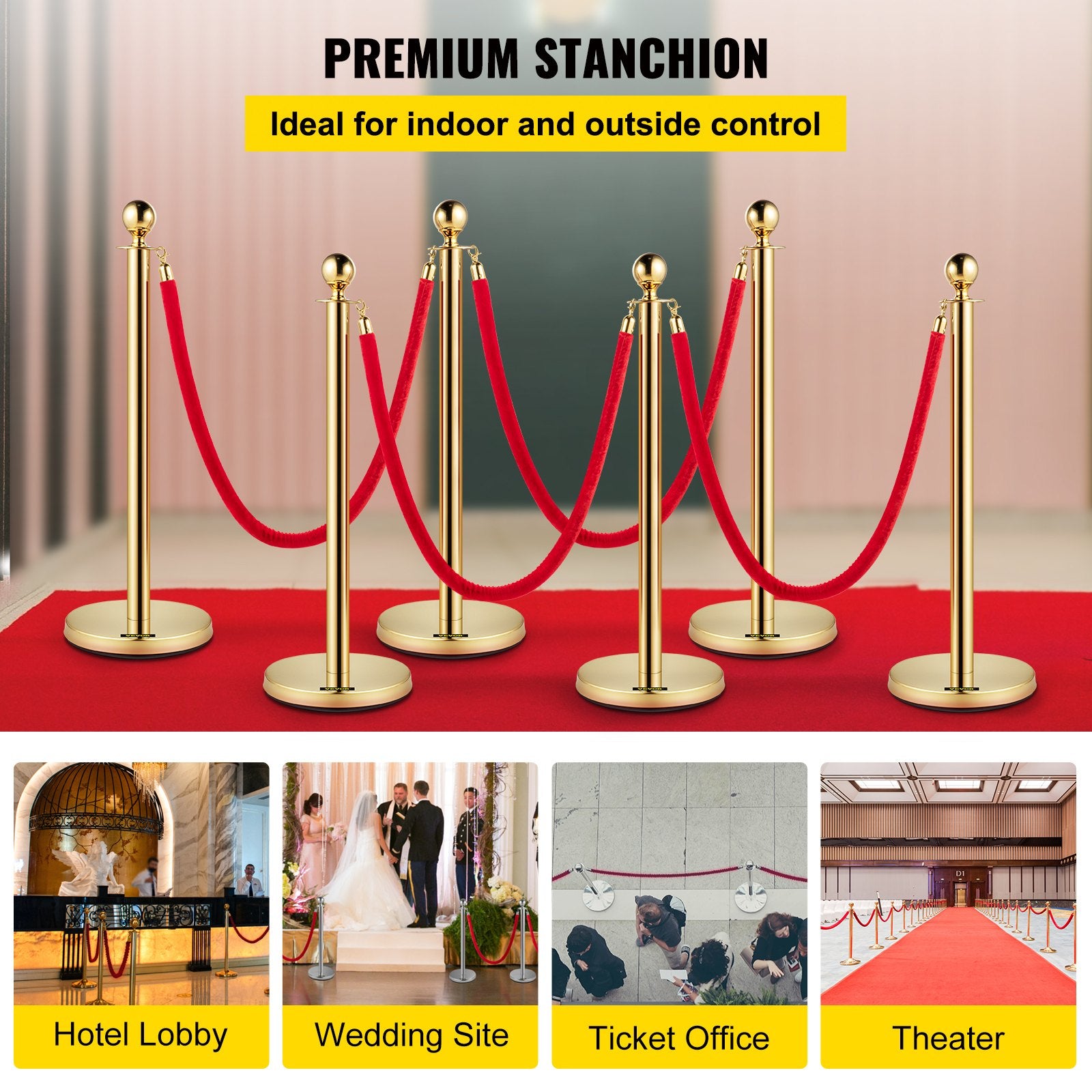 Atitvarų stulpeliai VEVOR Gold Stanchions 6Pcs, 6 vnt. komplektas