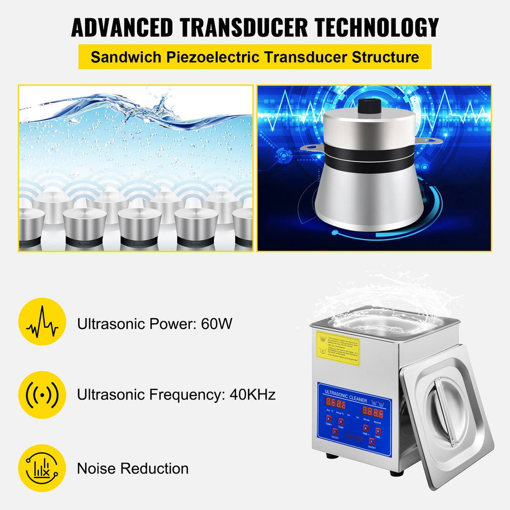Ultragarsinė valyklė VEVOR 60W, 1,3 l