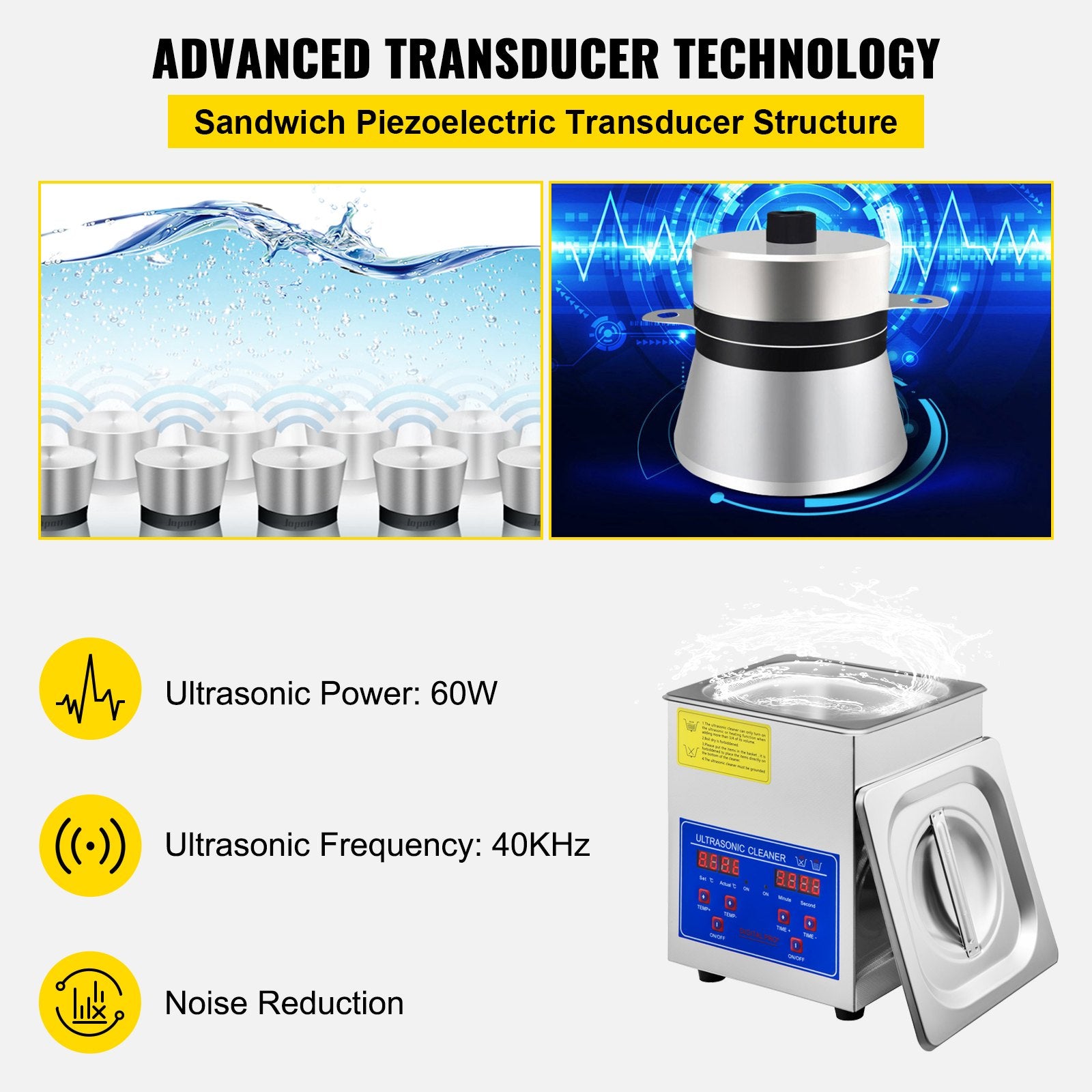 Ultragarsinė valyklė VEVOR 60W, 1,3 l