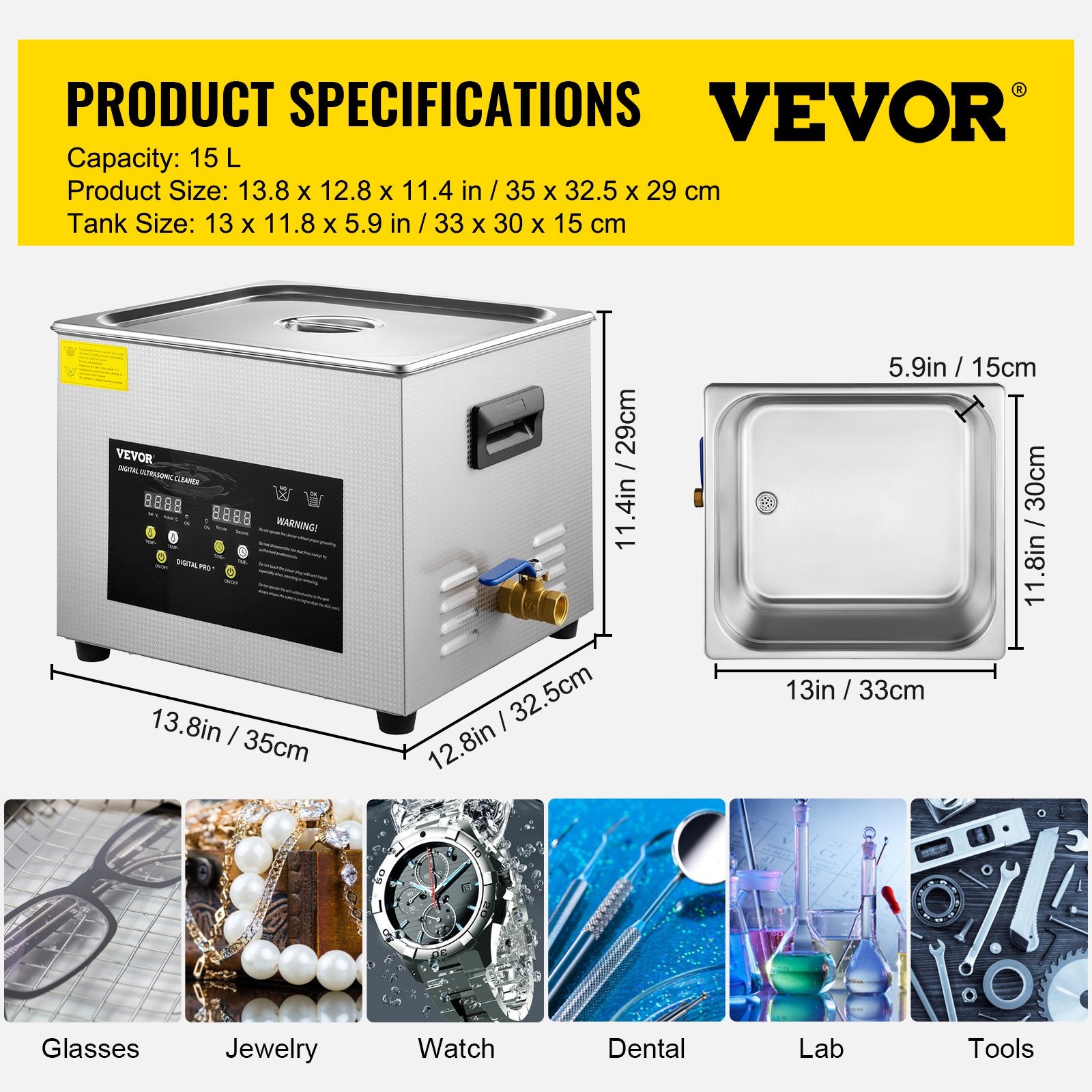Ultragarsinė vonelė VEVOR MH-080G, 15 l talpos