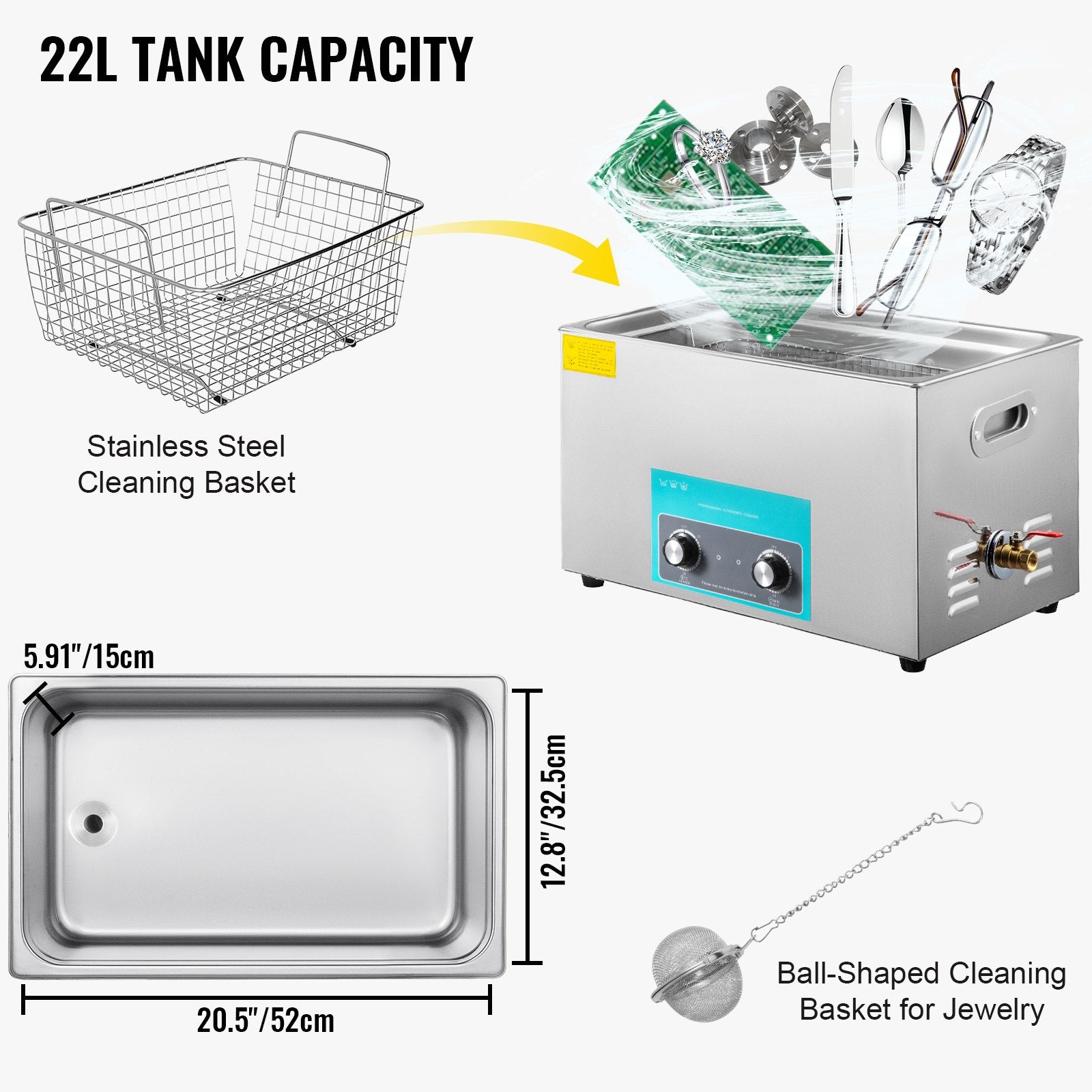 Ultragarsinė vonelė VEVOR MH-031HJ, 22 l