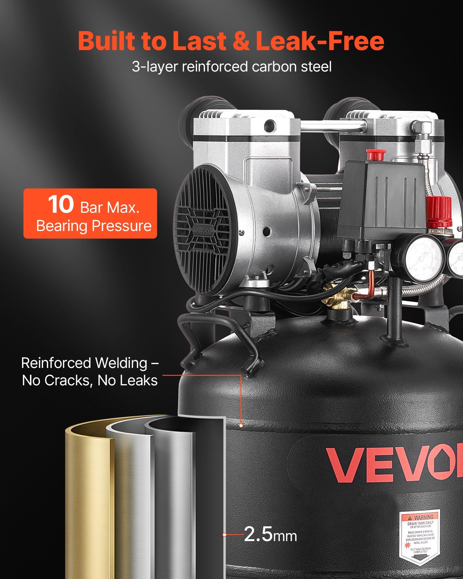 Oro kompresorius VEVOR 1680D/10bar-148FF-10A28L, 30 l