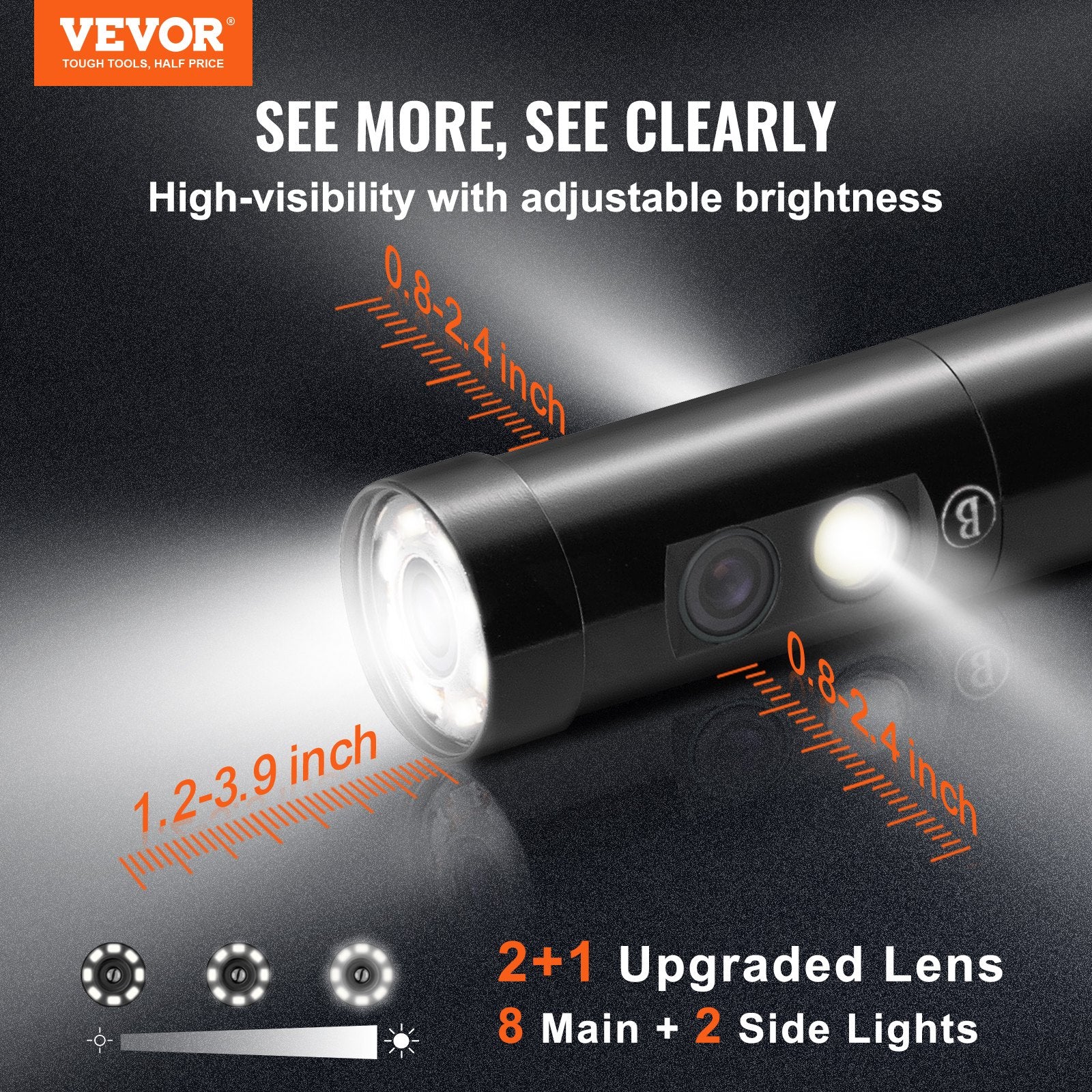 Endoskopinė kamera VEVOR Triple Lens, 11,4 cm IPS ekranas