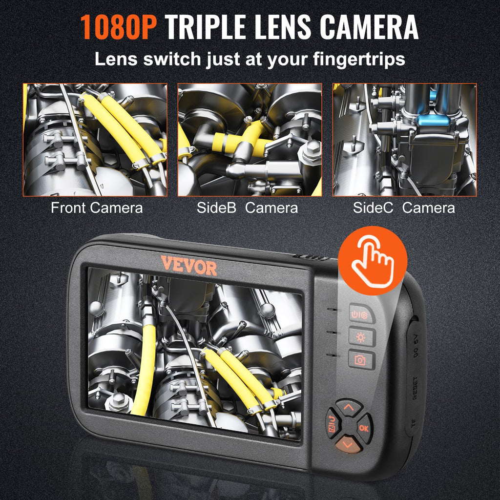 Endoskopinė kamera VEVOR Triple Lens, 11,4 cm IPS ekranas