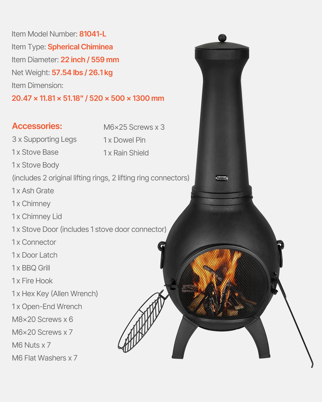 Lauko židinys VEVOR 81041-L, 22 colių skersmens