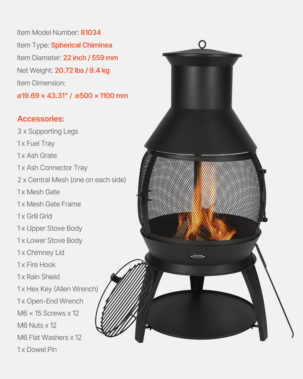 Lauko židinys VEVOR 81034, 56 cm skersmens