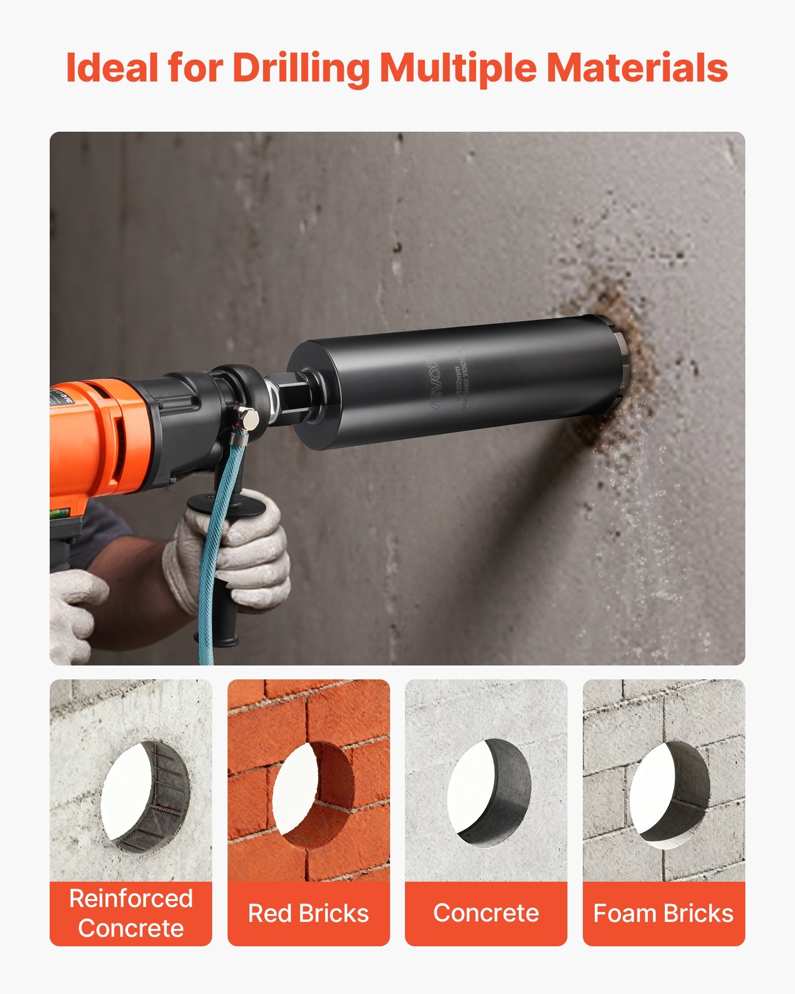 Deimantinė gręžimo karūna VEVOR 102*350, 102 mm skersmuo