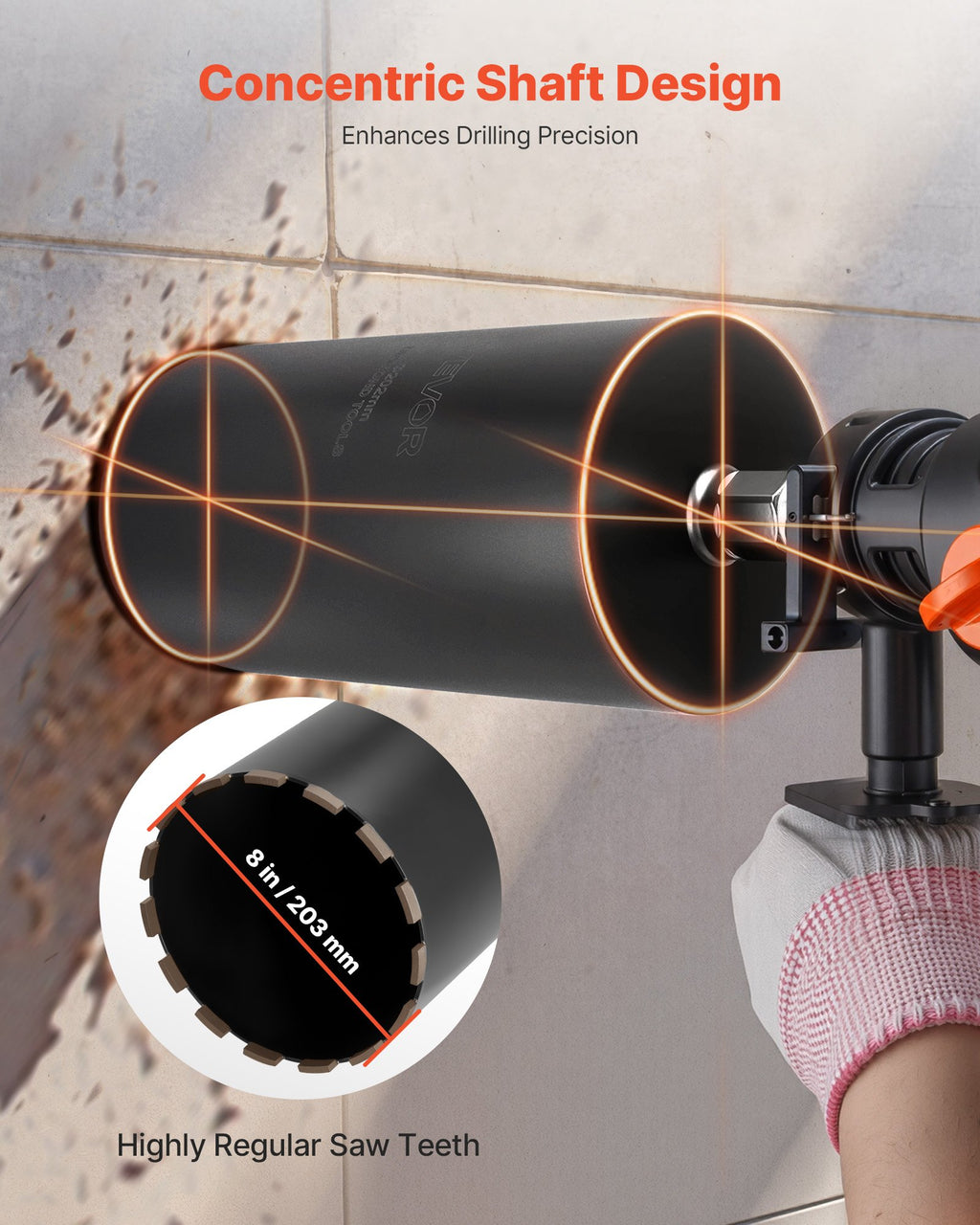 Deimantinė gręžimo karūna VEVOR 202*350, 203 mm skersmens
