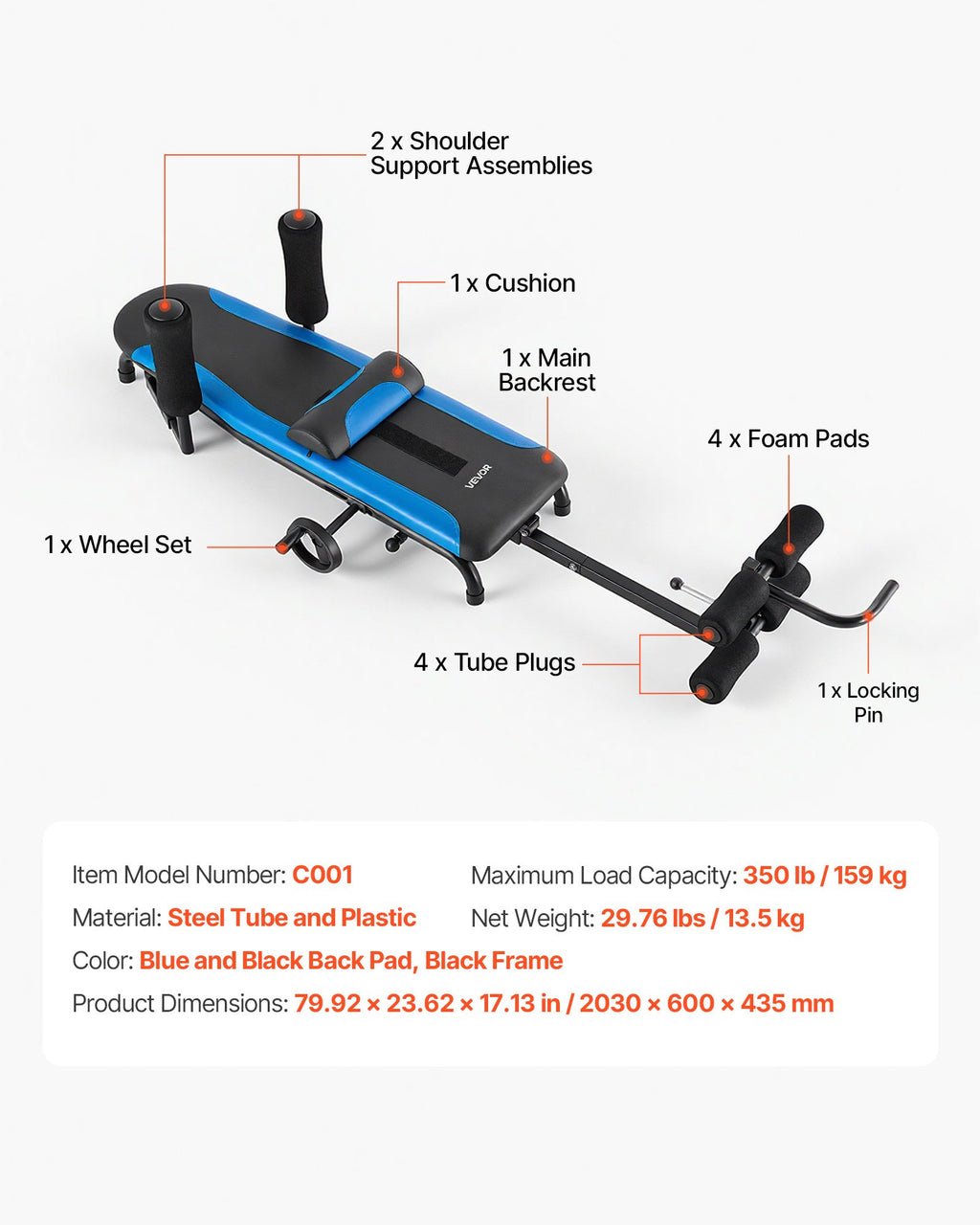 Inversinis stalas VEVOR C001, 159 kg keliamoji galia
