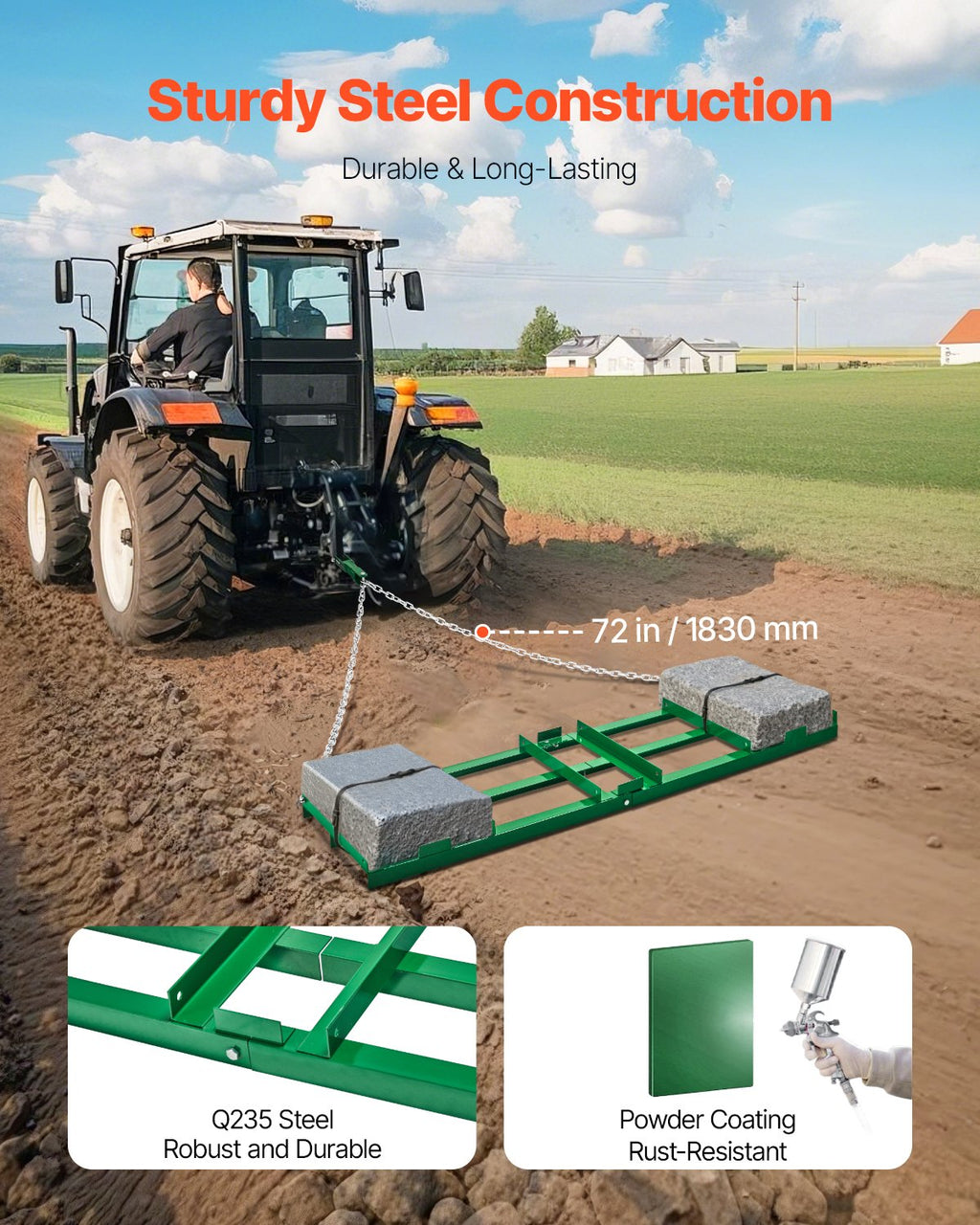 Vilkimas akėčių lygintuvas VEVOR QYP72*20IN, 183 cm pločio