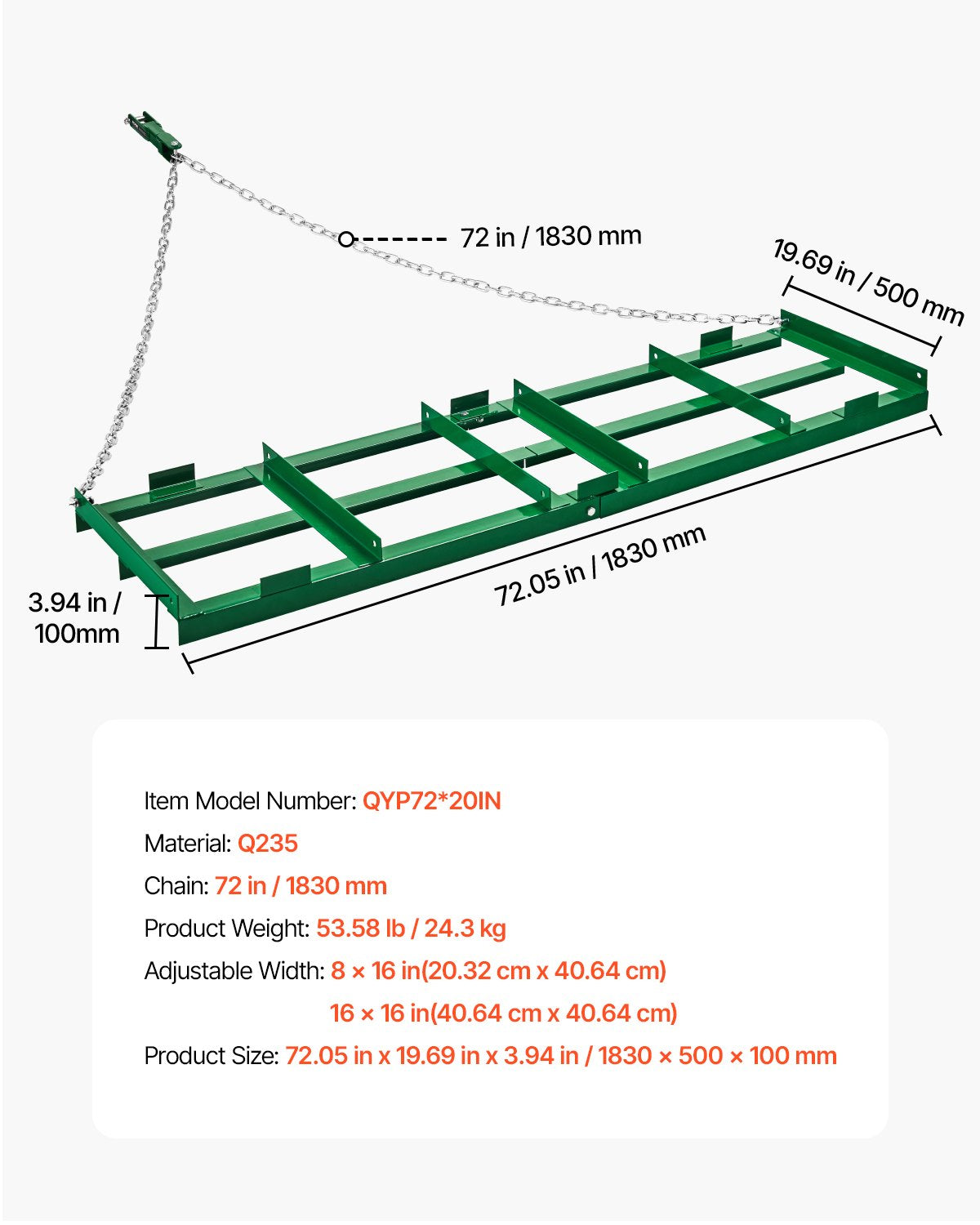 Vilkimas akėčių lygintuvas VEVOR QYP72*20IN, 183 cm pločio