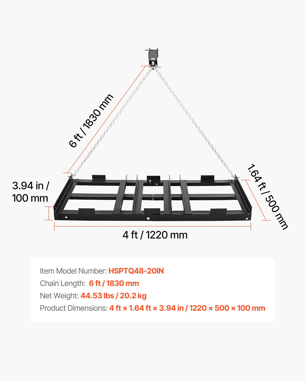 Vilkiamas akėčių lygintuvas VEVOR HSPTQ48-20IN, 122 x 50 cm