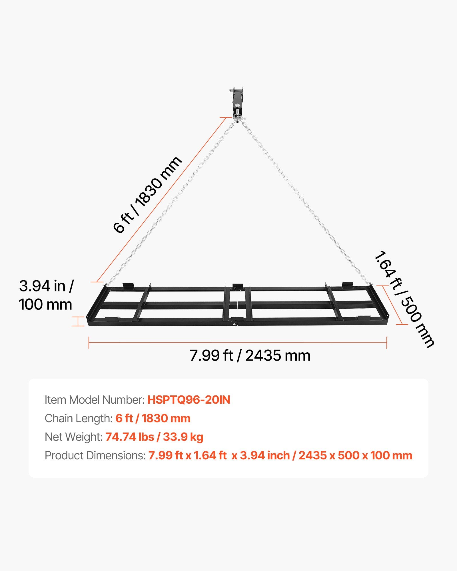 Vilkimas lyginimo agregatas VEVOR HSPTQ96-20IN, 243x50 cm