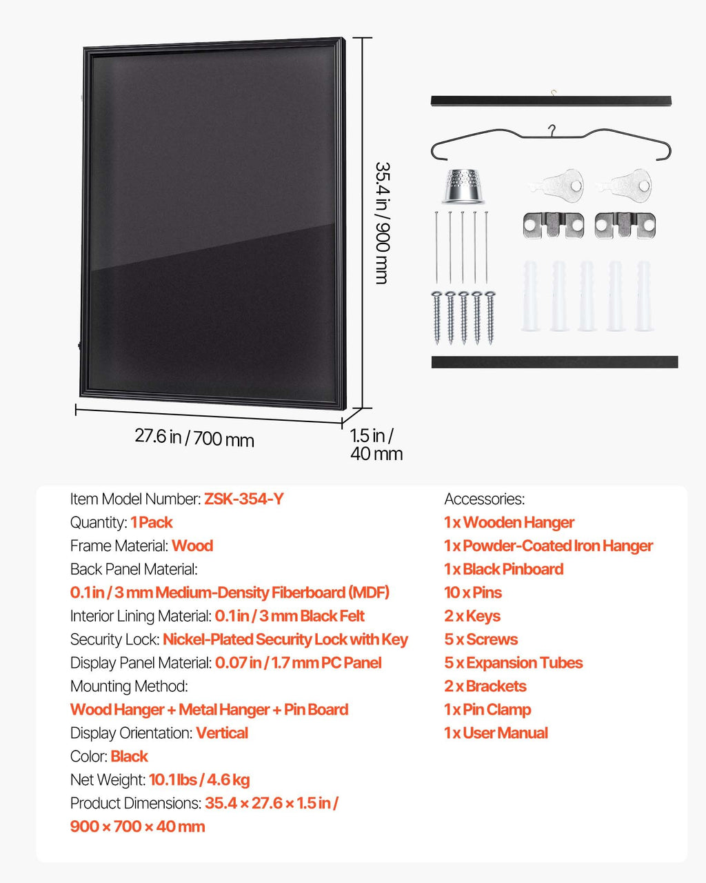Sportinių marškinėlių rėmas-vitrina VEVOR ZSK-354-Y, 90 x 70 x 4 cm