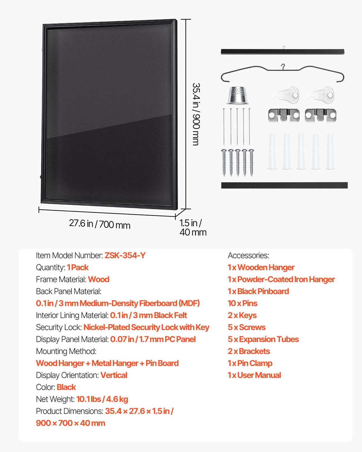 Sportinių marškinėlių rėmas-vitrina VEVOR ZSK-354-Y, 90 x 70 x 4 cm