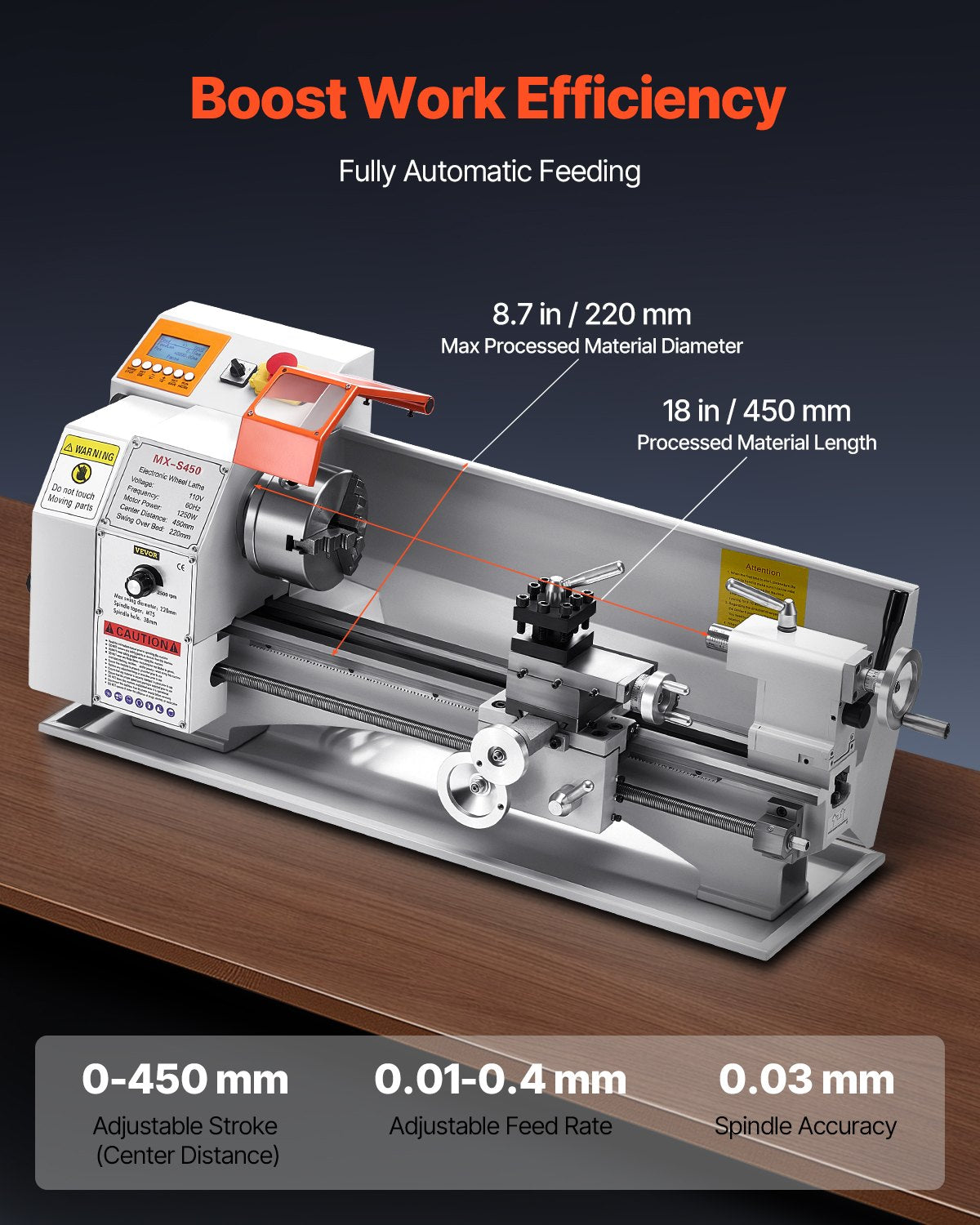 Metalo tekinimo staklės VEVOR MX-S450, 1250W