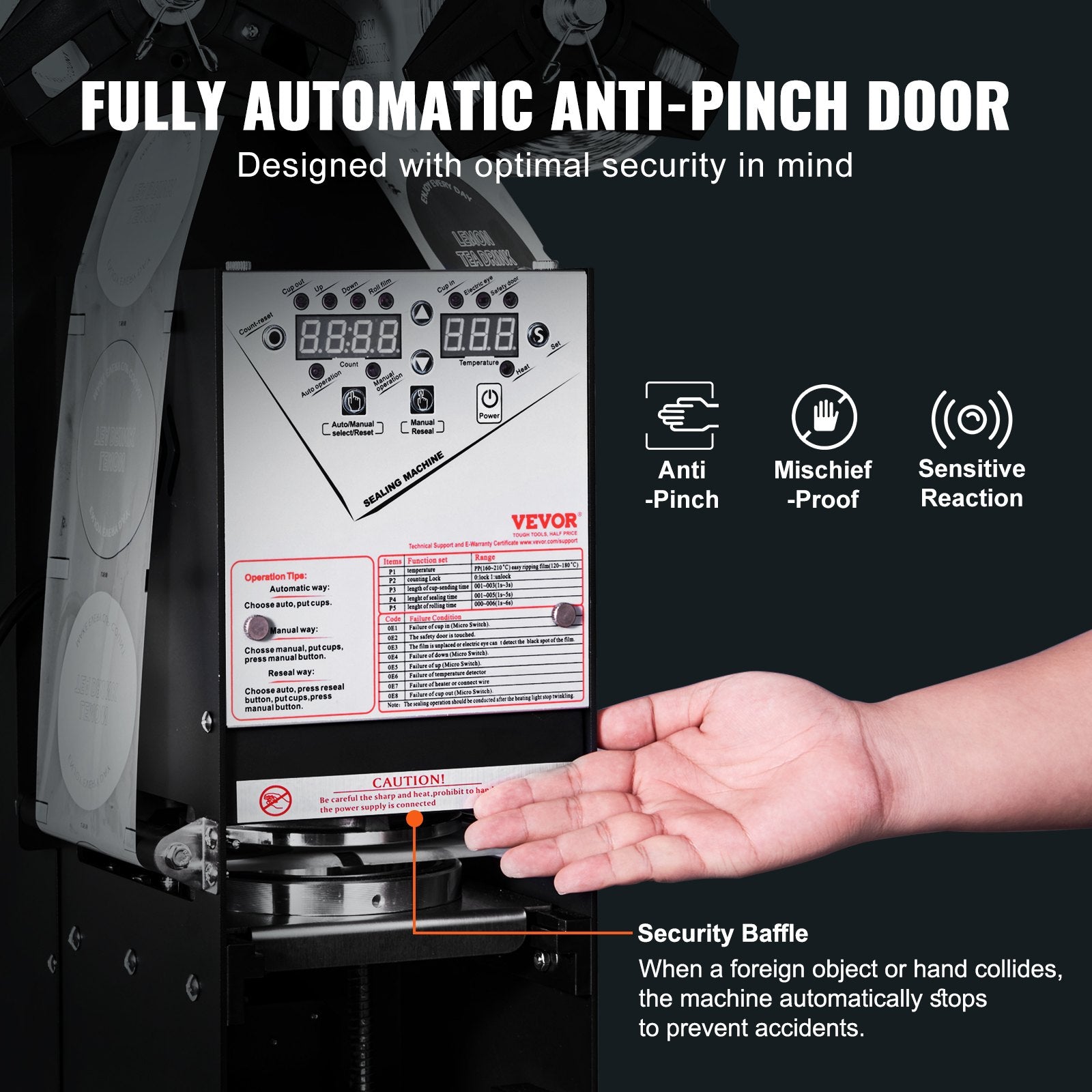 Automatinis puodelių sandarinimo aparatas VEVOR WY-890, 500–650 vnt./val.